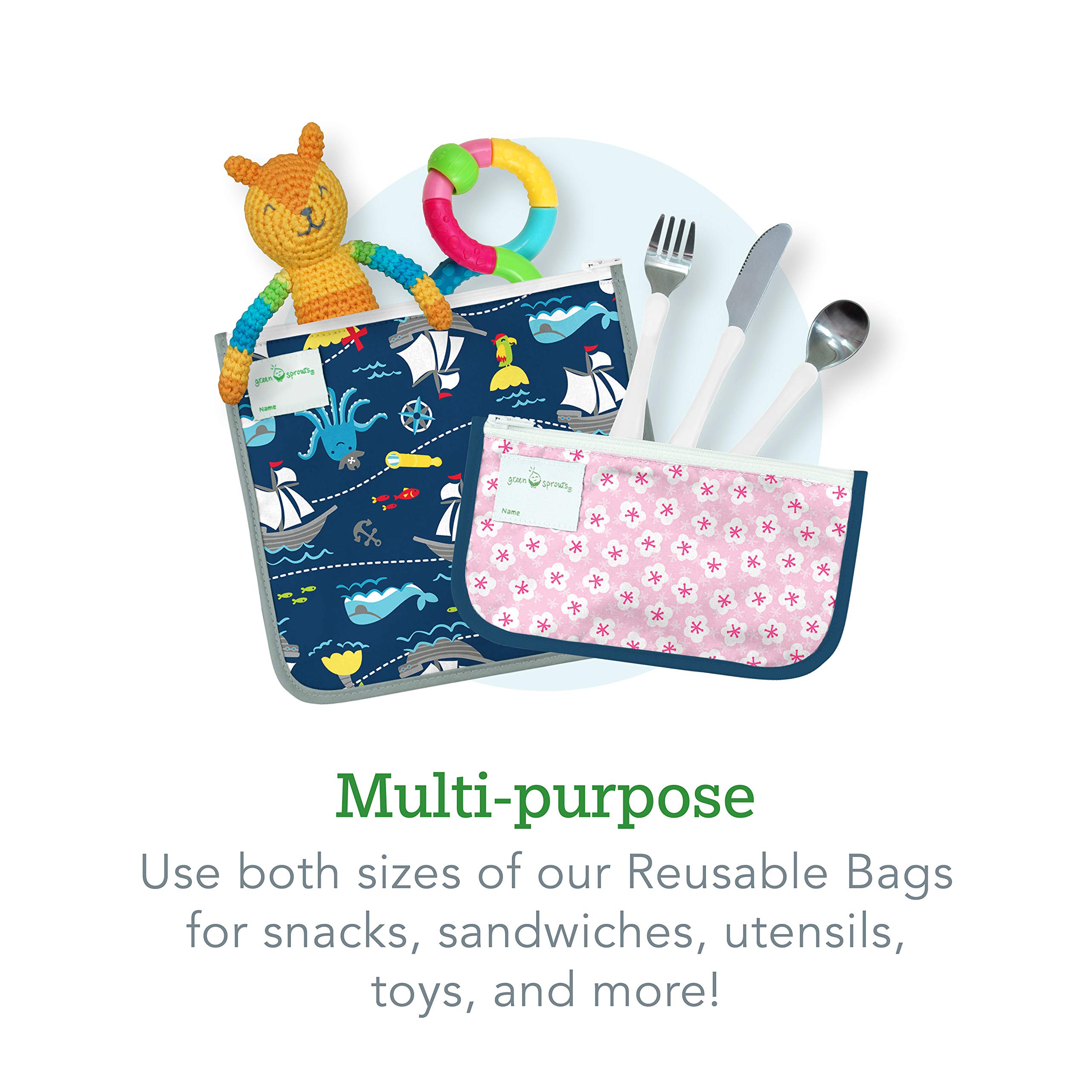 Green Sprouts Reusable Insulated Sandwich Bags (2 Pack) - Eco-Friendly Food Storage for Lunches, Snacks & On-the-Go | BPA-Free, Leakproof & Easy to Clean | Perfect for School, Work, Picnics & Travel