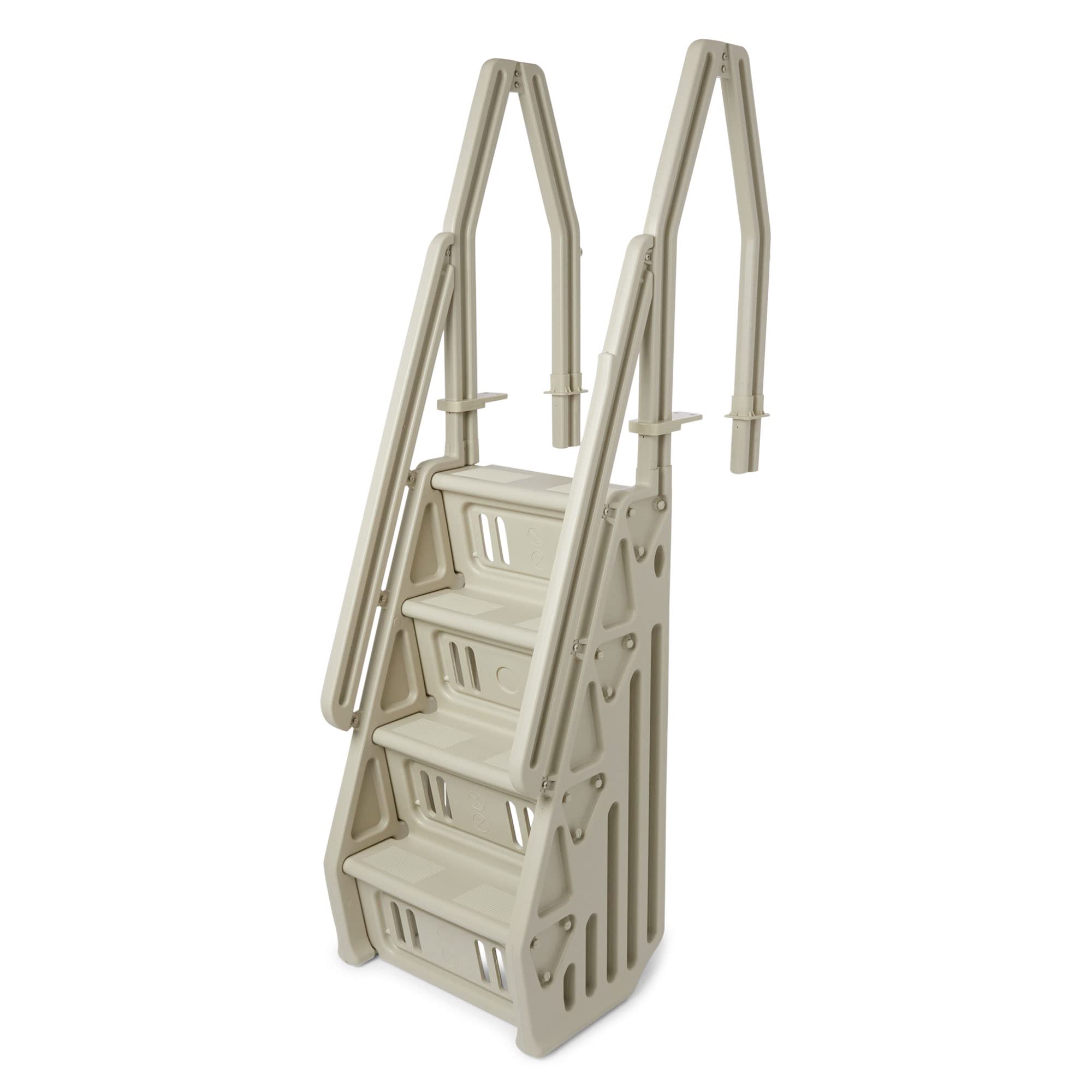 Vinyl Works Deluxe Adjustable 24-Inch Wide Pool Step Ladder for Above Ground Swimming Pools | Non-Slip Steps | Durable Taupe Design | Easy Entry & Exit System | Perfect for Backyard, Inground, and Family Pool Safety