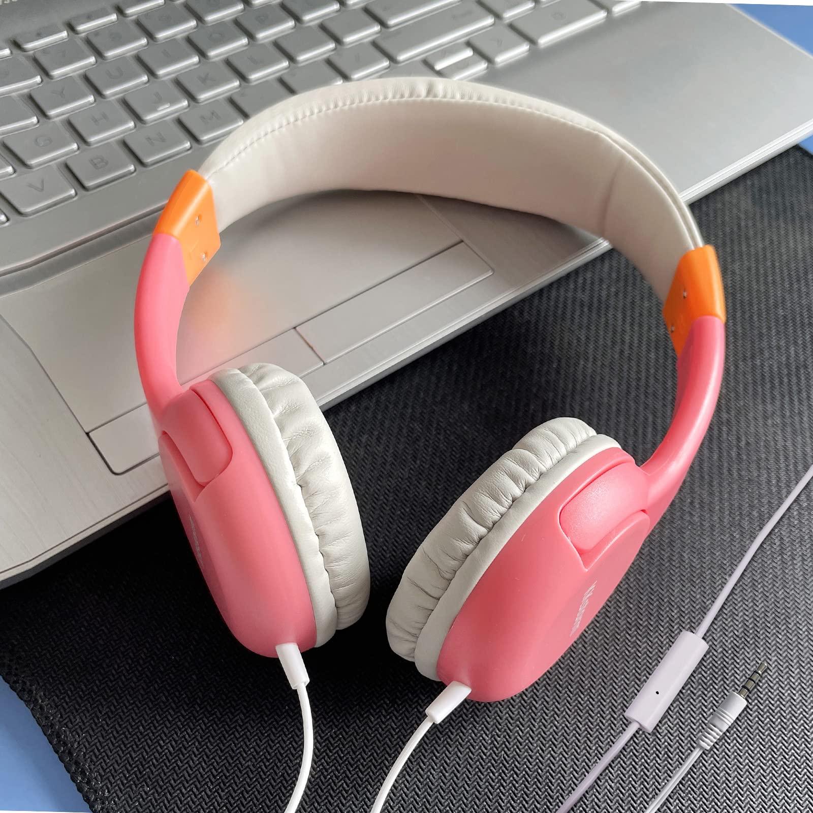 Premium Kids Wired Headphones with Microphone - Noise Cancelling Studio Headphones for Gaming & Online Learning (Blue & Pink 2-Pack) - Perfect for School, Travel & Home Use
