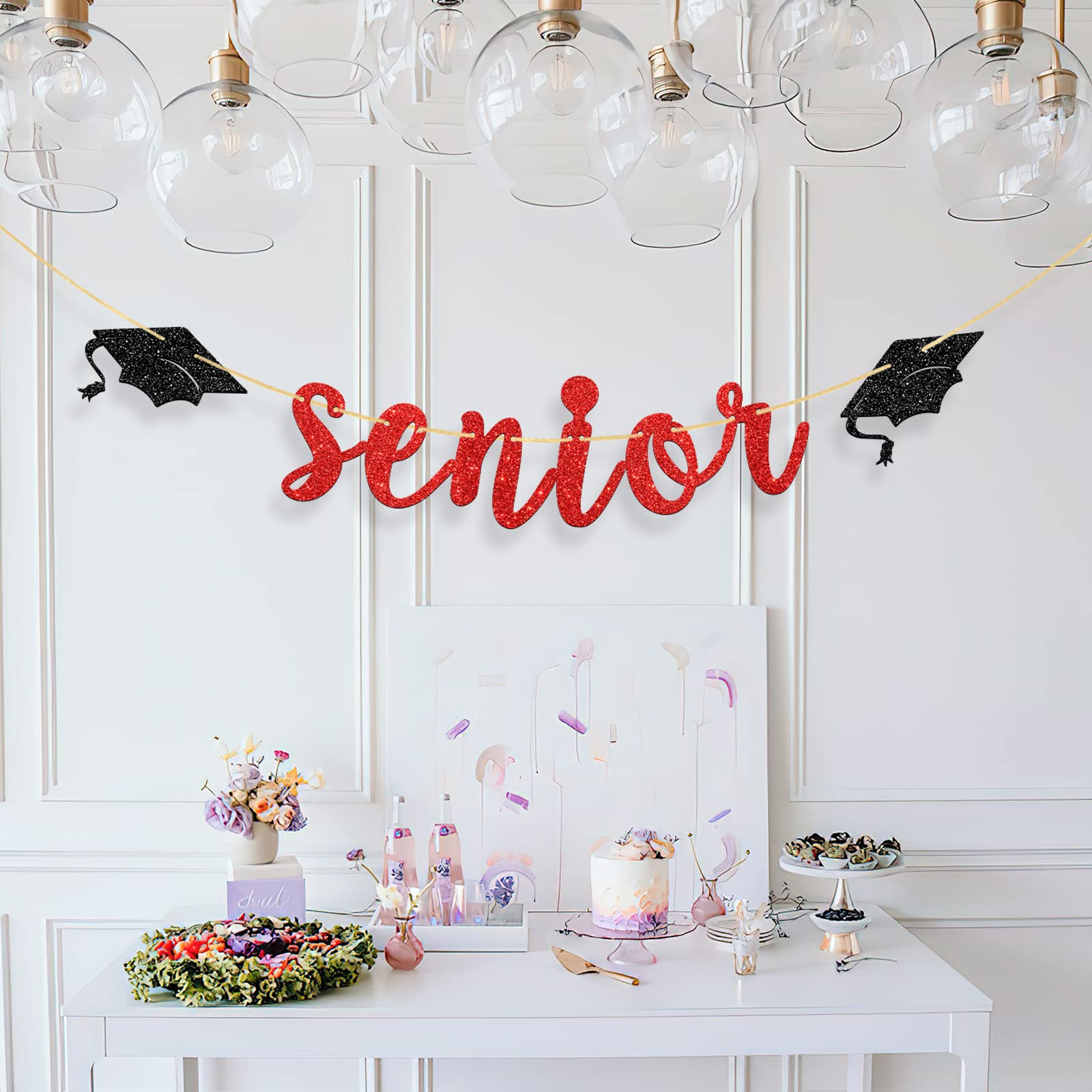 Red Glitter Senior Graduation Banner - Class of 2024 High School Party Decorations | Congrats Grad Bunting for School Graduation Ceremony & Celebration - Perfect for Wall Decor, Photo Backdrops, and Commencement Parties