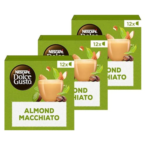 Dolce Gusto Almond Macchiato Coffee Pods - 3 Pack (36 Pods Total) - Compatible with Nescafe Dolce Gusto Machines - Perfect for Home, Office & Breakfast