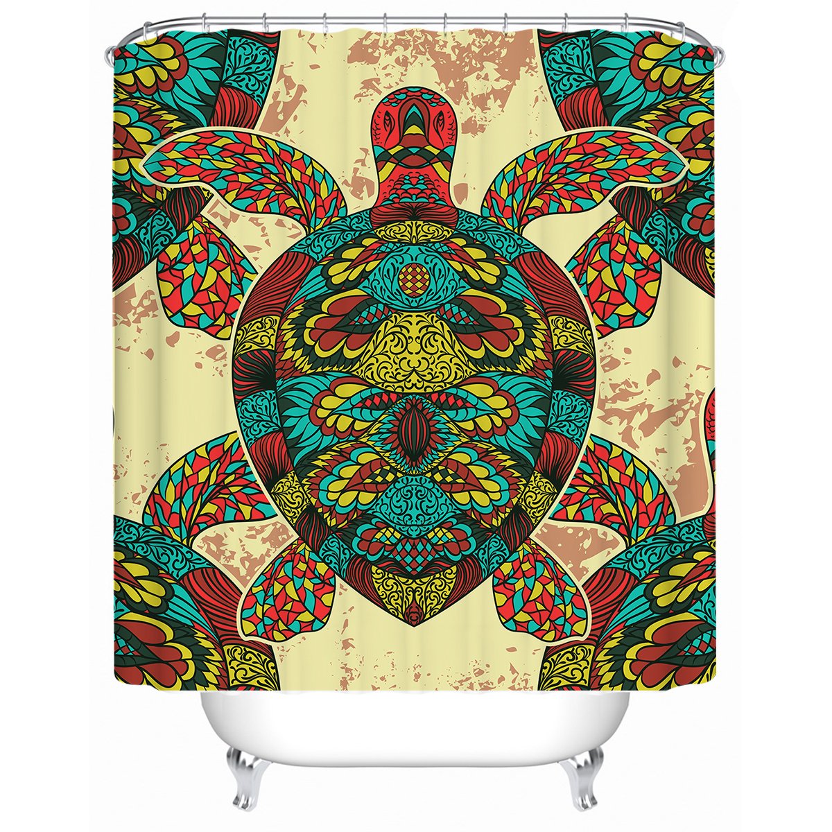 Bohemian Sea Turtle Shower Curtain - Waterproof Bathroom Decor with Ocean Theme for Coastal & Nautical Bathroom Design | Perfect for Beach House, Vacation Rental or Kids' Bathroom