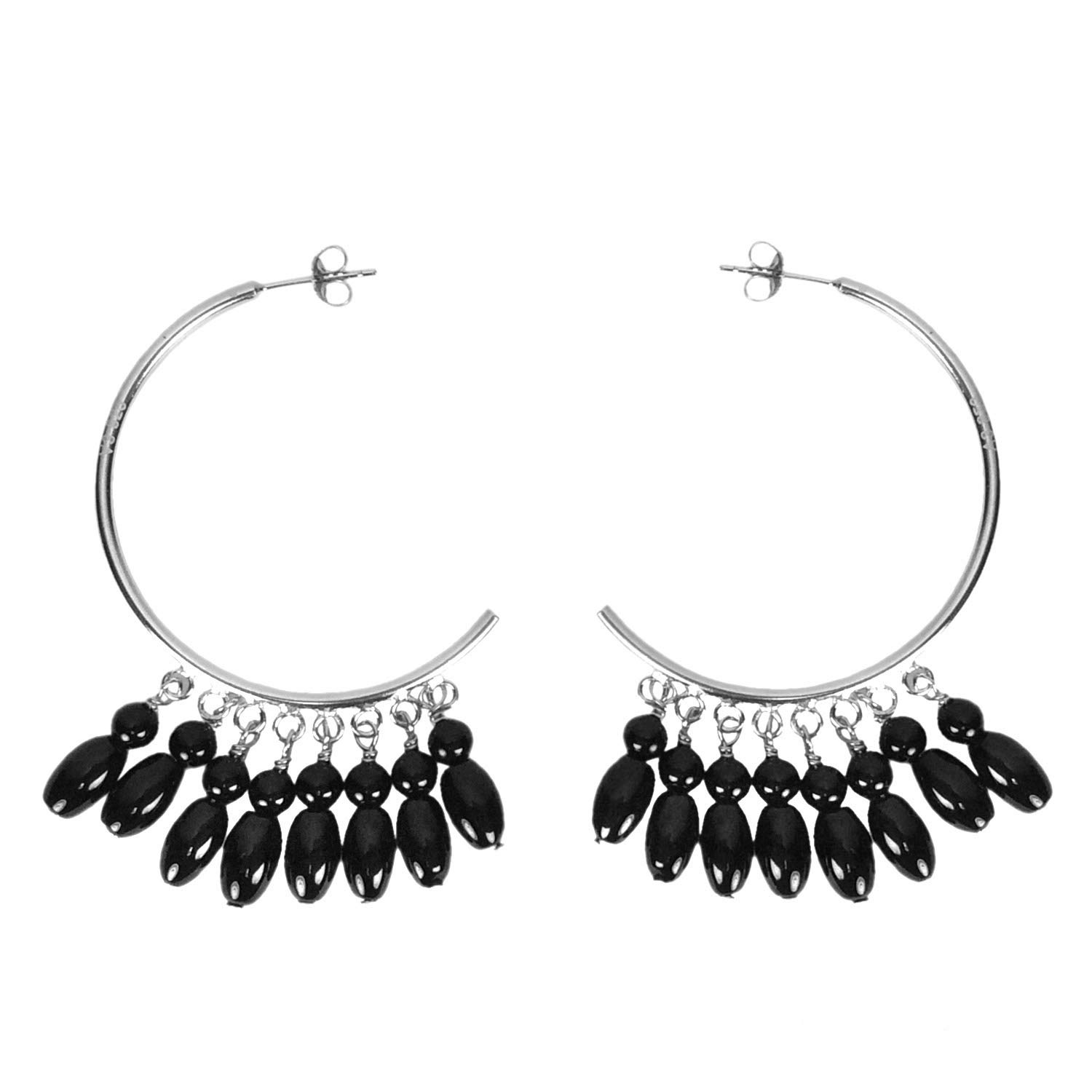 V3Jewelry 925 Sterling Silver Earrings - Oval & Round Gemstone Beaded Hoop Earrings for Women | Delicate Everyday Jewelry Gift for Her | Perfect for Work, Date Night & Special Occasions