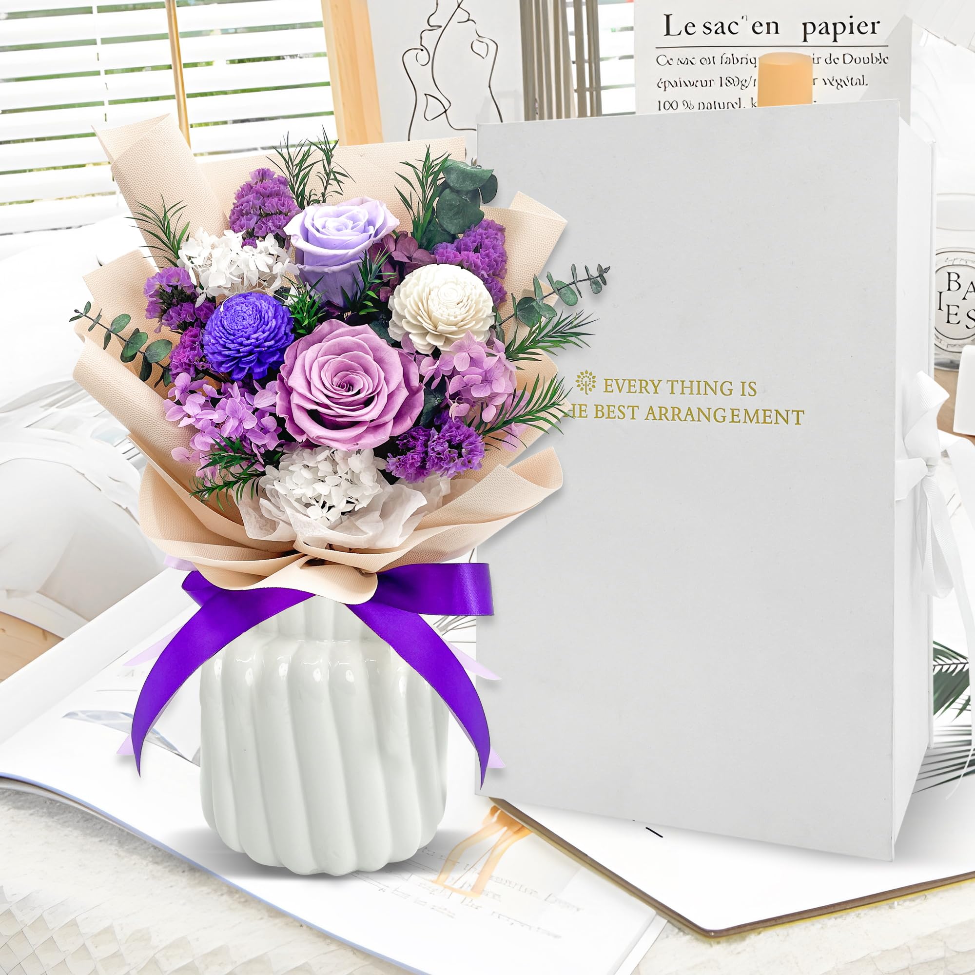 QOEAZY Preserved Rose Bouquet in Gift Box - Long Lasting Flowers for Delivery, Perfect Gift for Women, Mom, Grandma - Ideal for Birthdays, Anniversaries & Valentine's Day