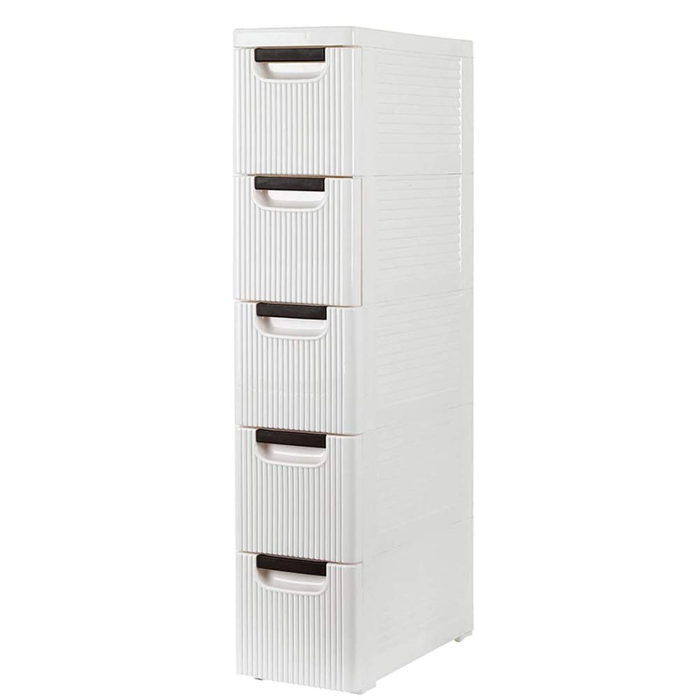 5-Drawer Rolling Storage Cart with Wheels - Narrow Plastic Dresser Storage Cabinet for Bathroom, Bedroom, Office, Kitchen & Living Room - Space-Saving Organizer for Clothes, Towels & Home Essentials
