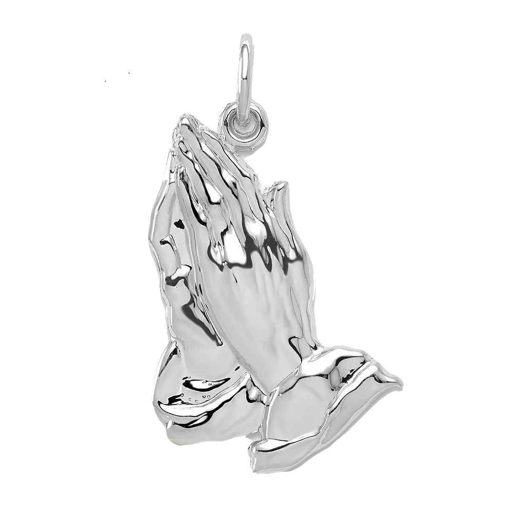 14K Yellow, White & Rose Gold Praying Hands Pendant Necklace - Religious Jewelry Gift for Women, Men & Teens - Perfect for Church, Weddings & Daily Wear