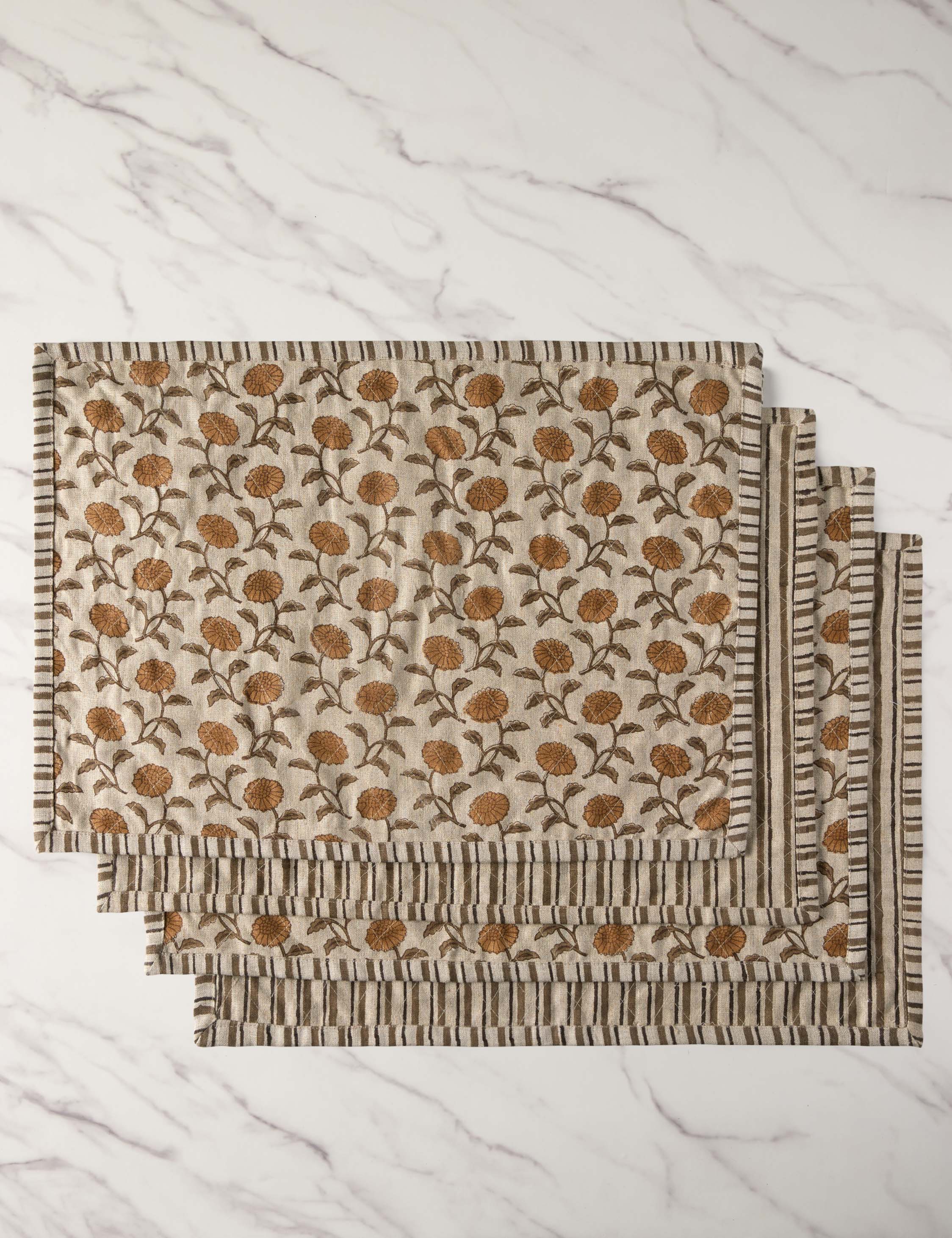 Reversible Linen Placemats Set of 4 - Dori Washable Table Mats for Dining Room, Kitchen & Outdoor Picnic - Eco-Friendly Home Decor