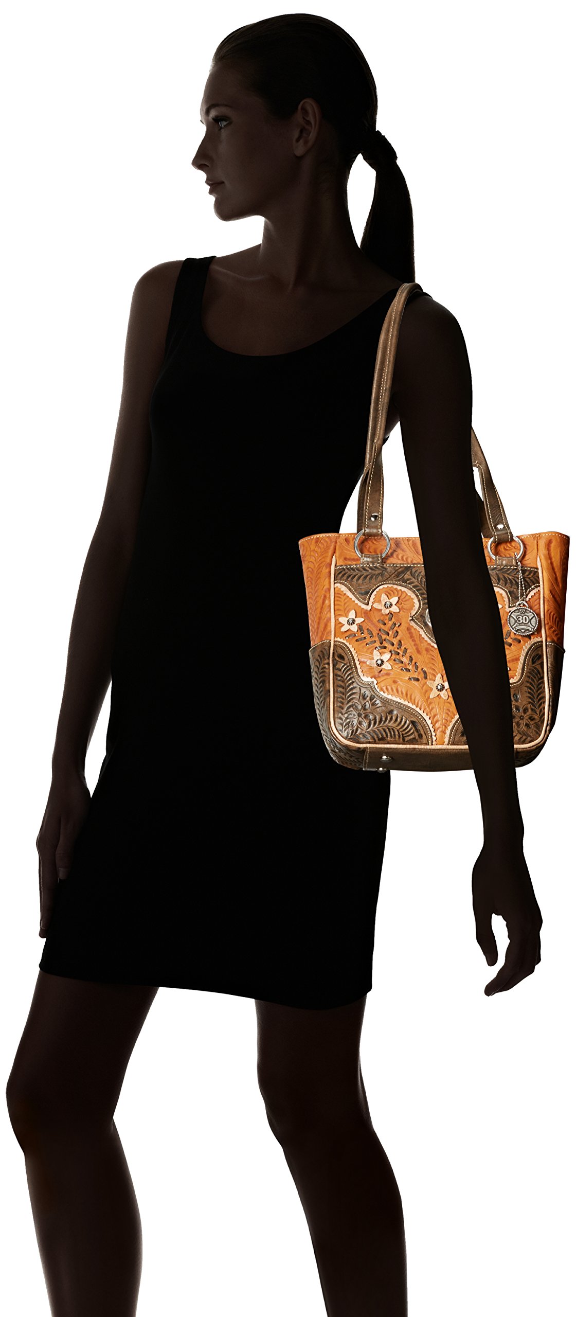 American West Leather Desert Wildflower Tote Bag - Golden Tan Crossbody Purse for Women, Boho Chic Handbag for Travel, Shopping & Everyday Use