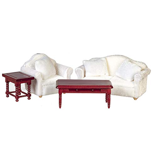 Miniature White Living Room Furniture Set - Dollhouse Coffee Table & Side Table for Realistic Home Decor | Perfect for Dollhouse, Model Homes & DIY Miniature Projects