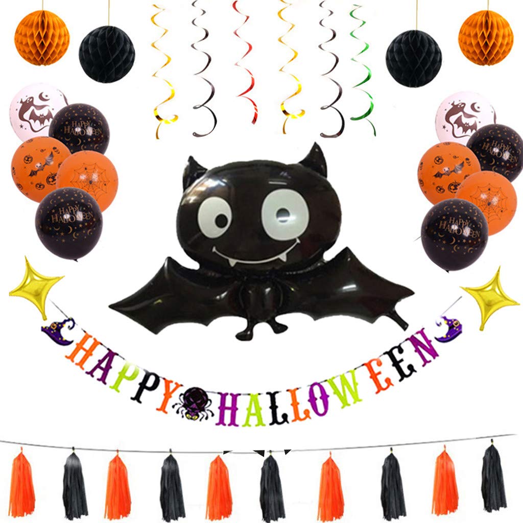 Halloween Party Decorations Kit - 50PCS Halloween Balloons, Star & Pumpkin Balloons, Paper Garlands for Spooky Party Decor - Perfect for Halloween Home Decor, Classroom Parties & Trick or Treat Events