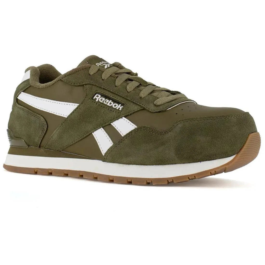 Harman Composite Toe Athletic Work Shoes for Men - Lightweight Safety Toe Sneakers Olive/White - Perfect for Construction, Warehouse & Outdoor Work