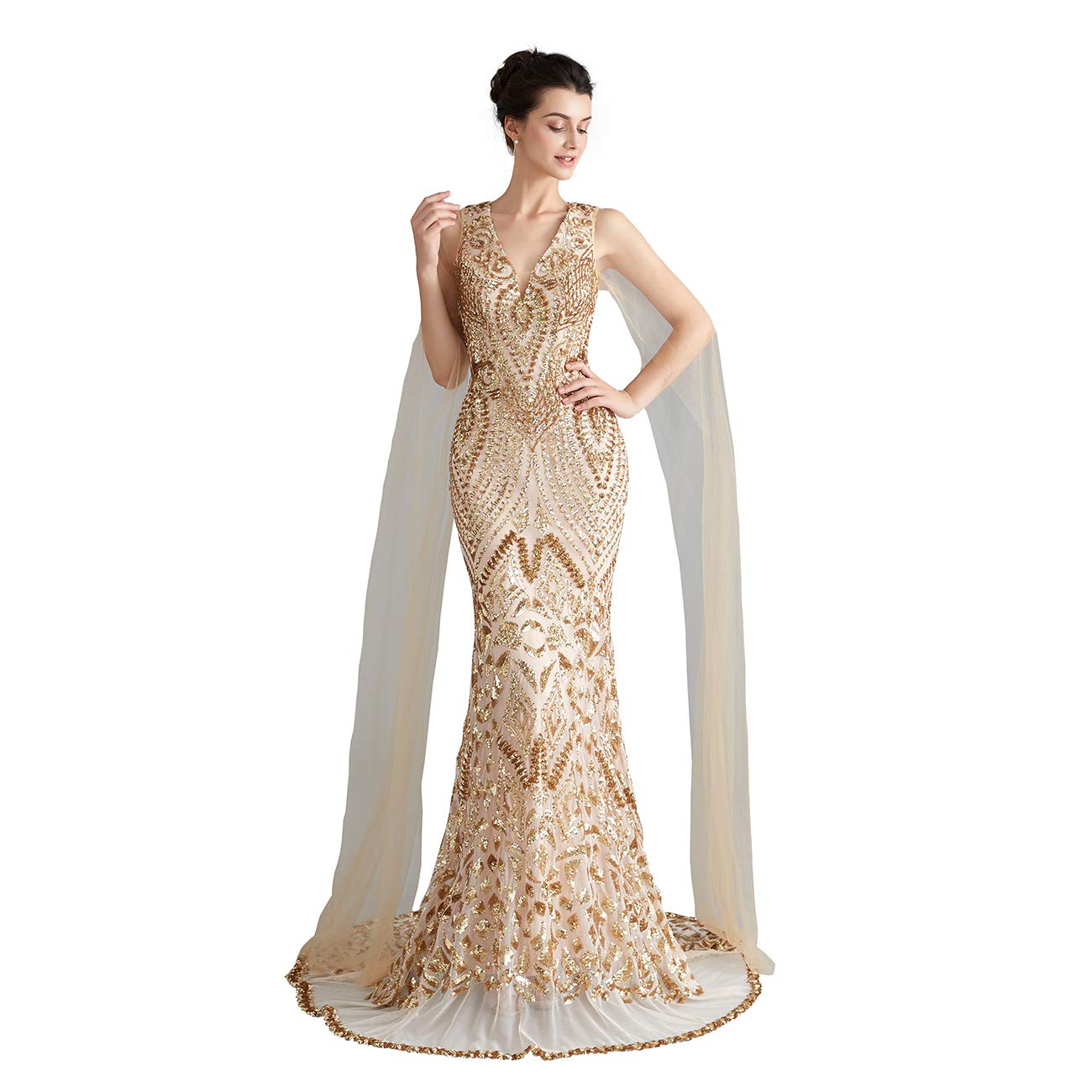 Elegant Aries Tuttle Gold & Silver Mermaid Prom Dress for Evening Party, Bridesmaid Gown with Matching Shawl - Perfect for Homecoming, Quinceañera & Formal Events