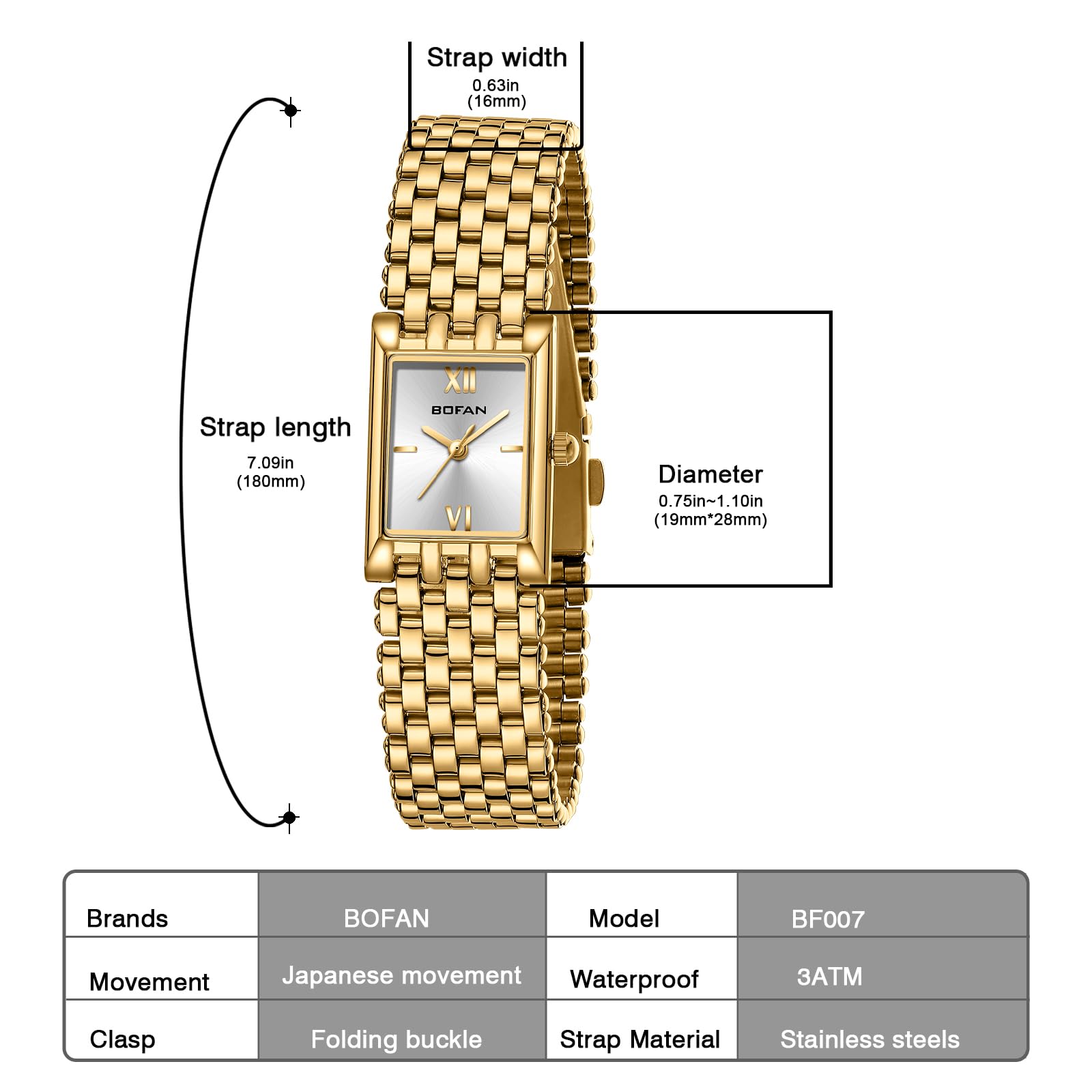 Luxury Gold Watches for Women - Stainless Steel Quartz Wristwatch with Square Dial, Waterproof & Adjustable Bracelet (Includes Band Tool) - Perfect for Casual Wear, Office & Special Occasions
