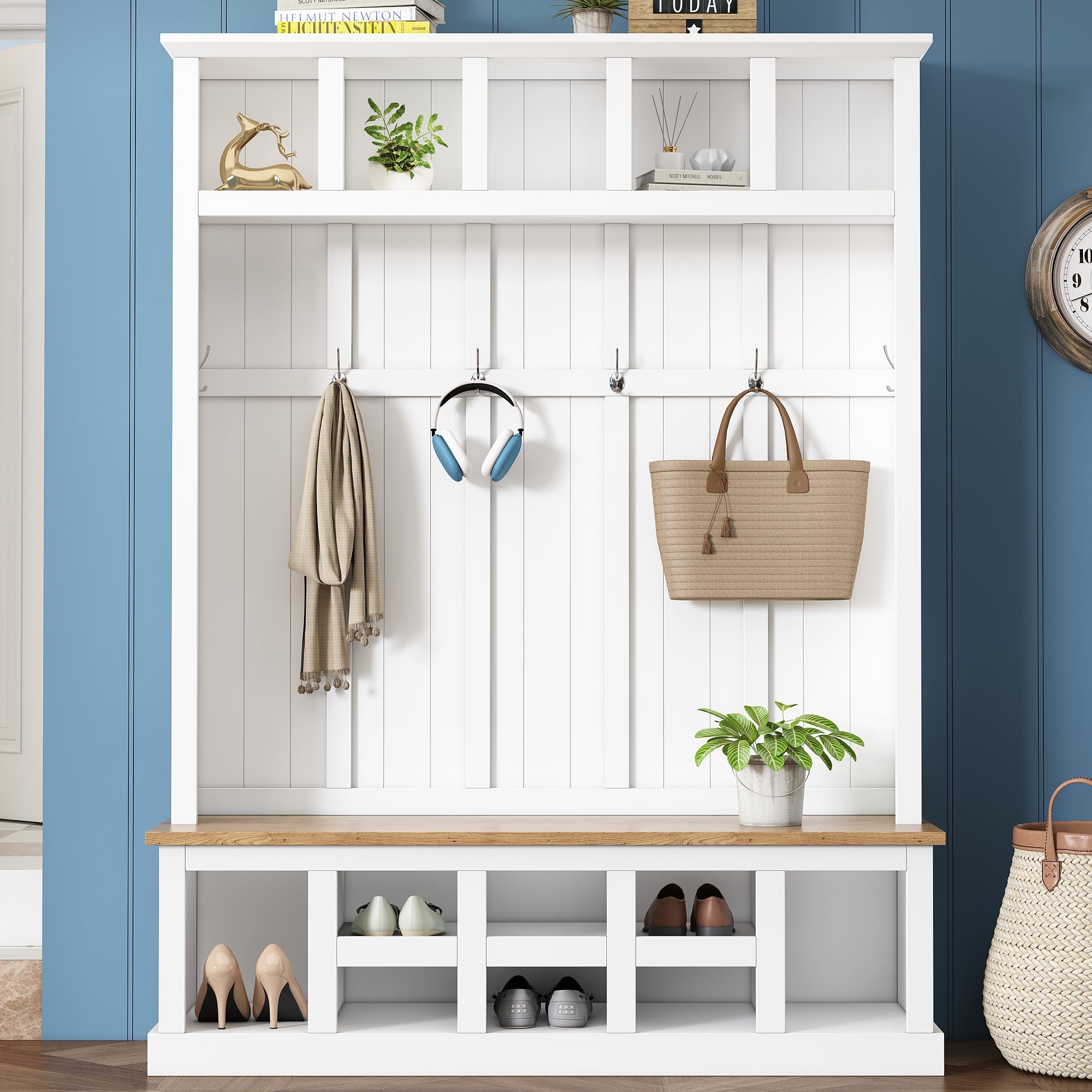 Farmhouse Hall Tree with Seating Bench - 78