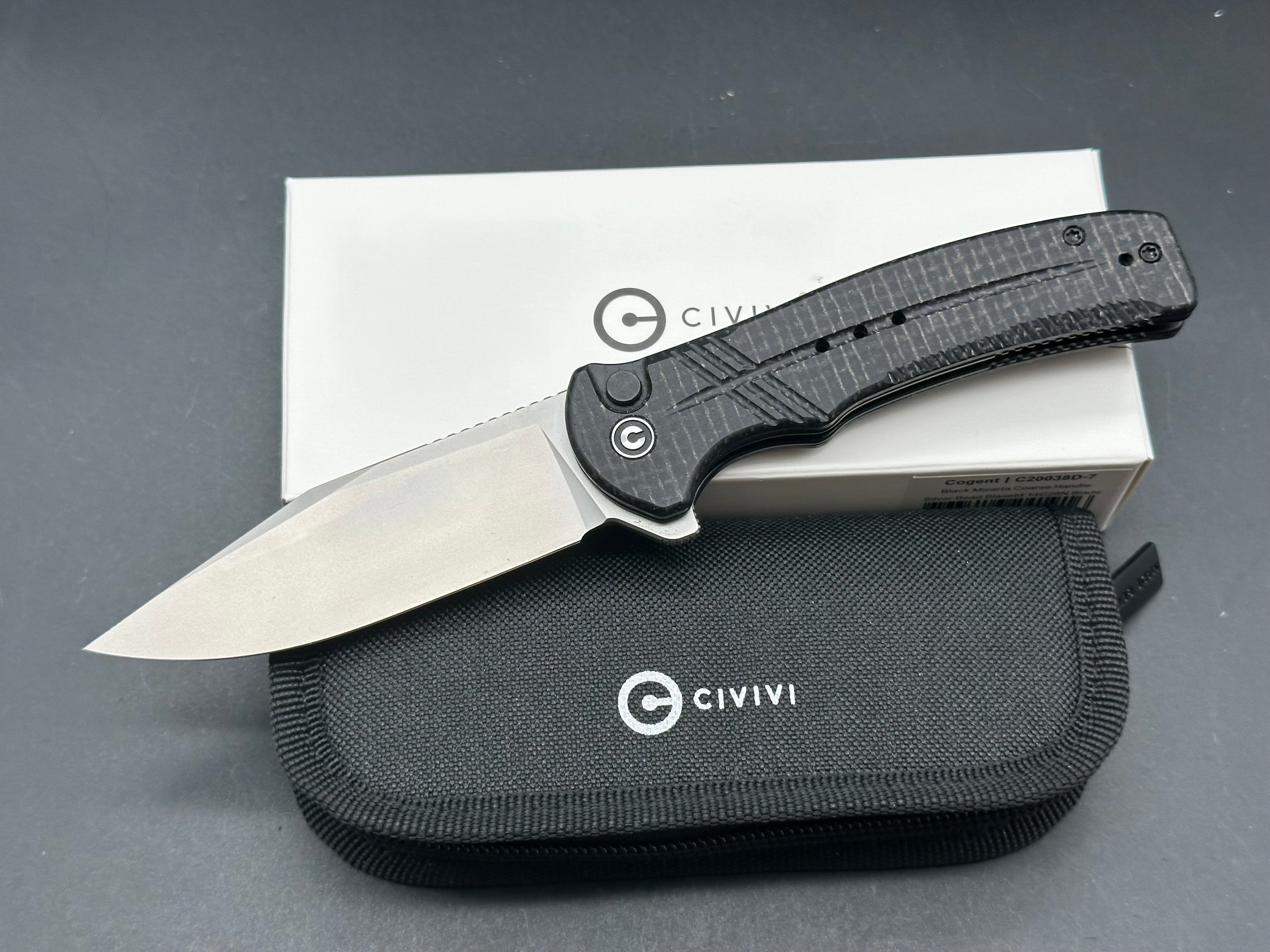 CIVIVI Cogent Button Lock Folding Knife - Black Micarta Handle, 3.47