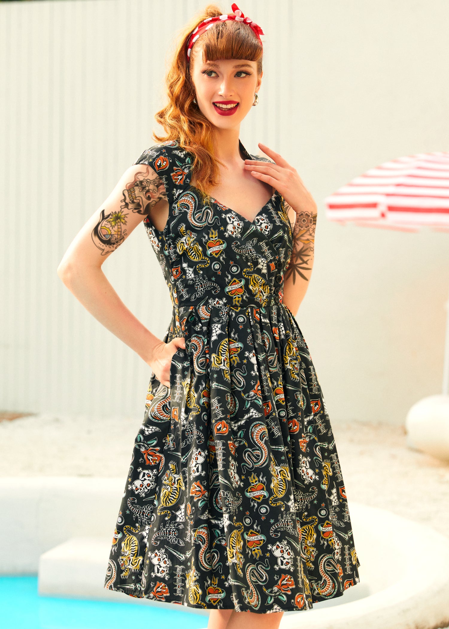 Tale As Old As Time Fit and Flare Dress 208142 Total Eclipse - Vintage Inspired Women's A-Line Dress for Parties, Weddings & Date Nights