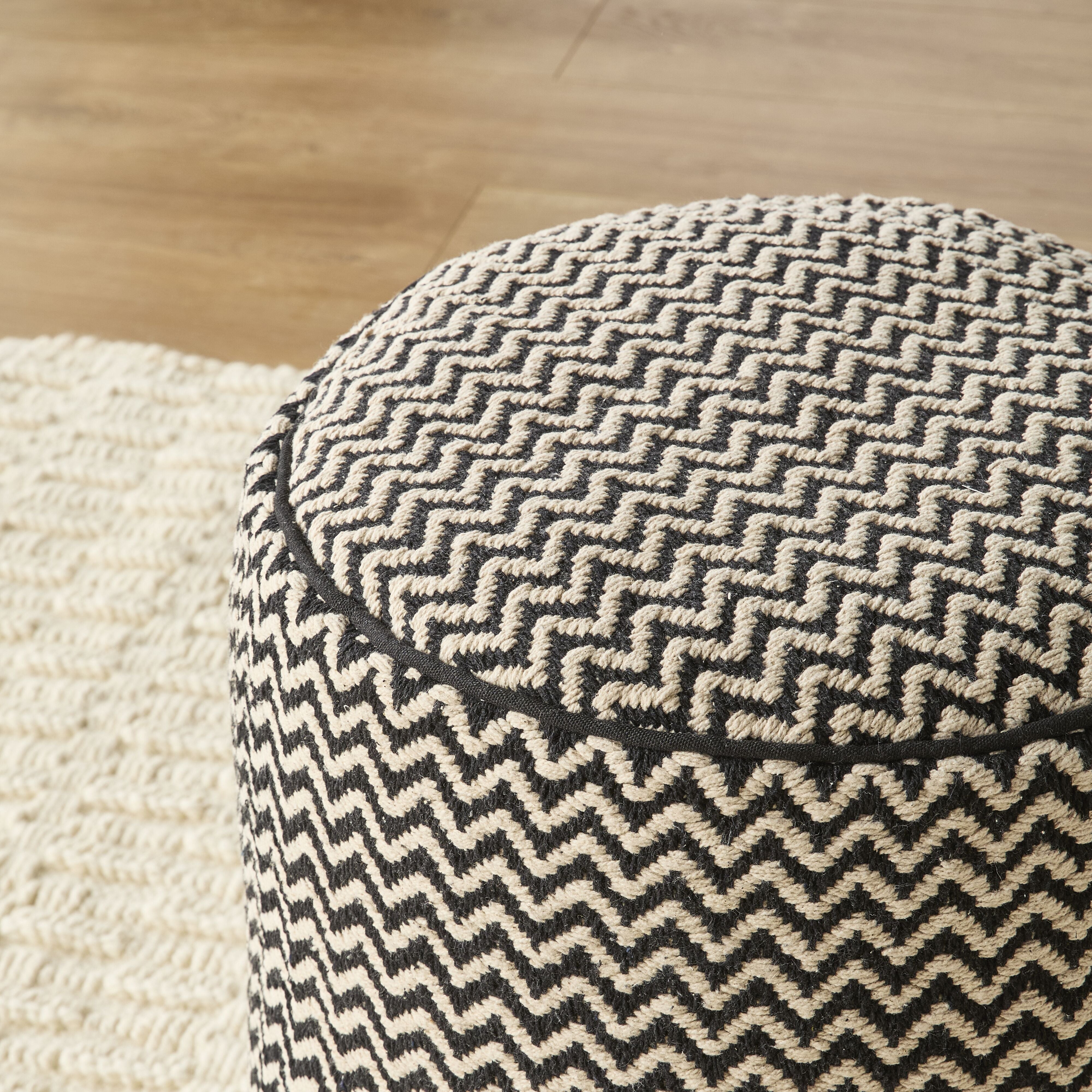 Bellevue Chevron Round Pouf Ottoman - Stylish Footrest & Accent Seat for Living Room, Bedroom, or Nursery - Soft & Durable Home Decor