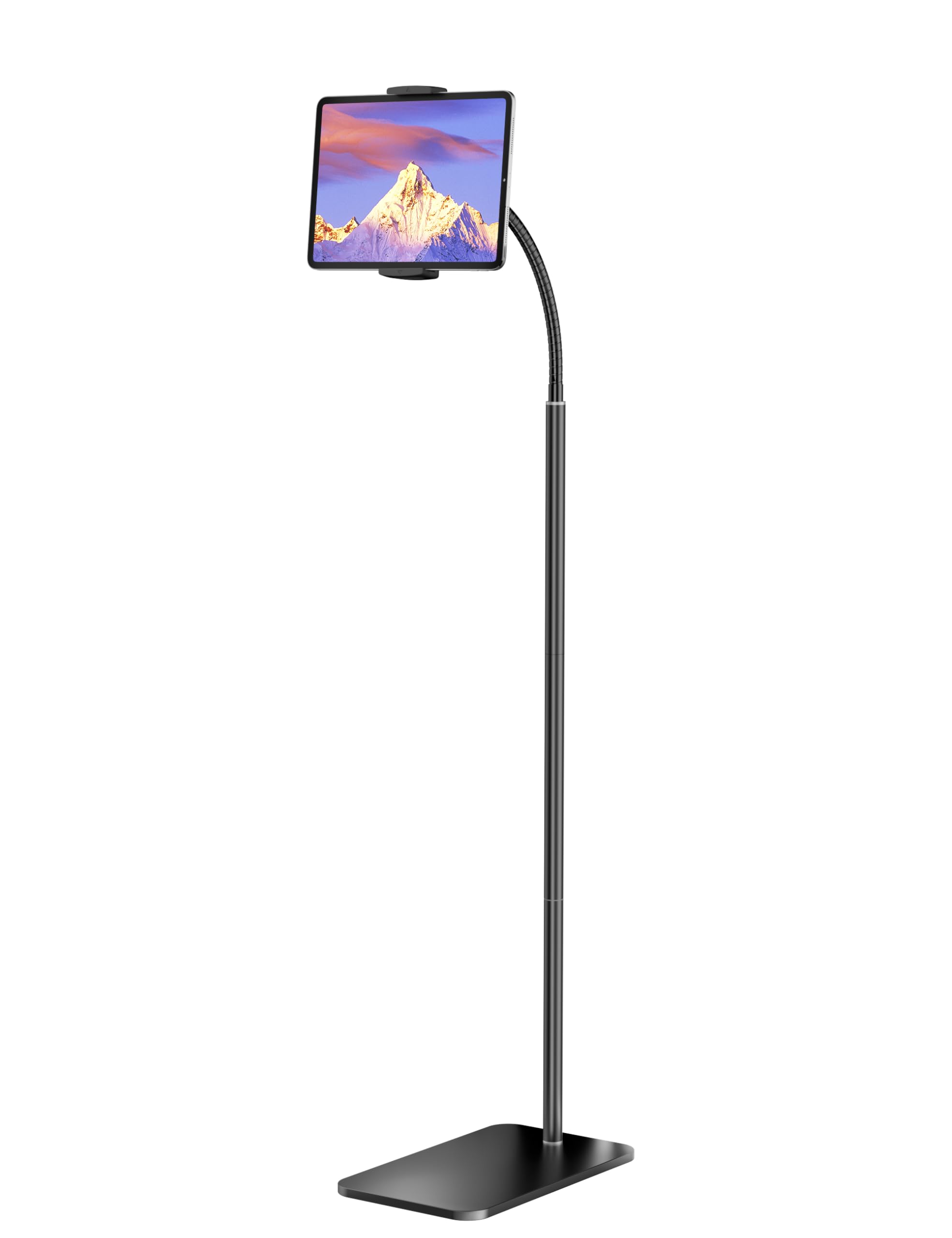 Adjustable Metal Floor Stand for iPad & Tablets (4.7''-13'') - Flexible Gooseneck Holder Compatible with Kindle, Smartphones - Perfect for Hands-Free Watching, Reading & Video Calls