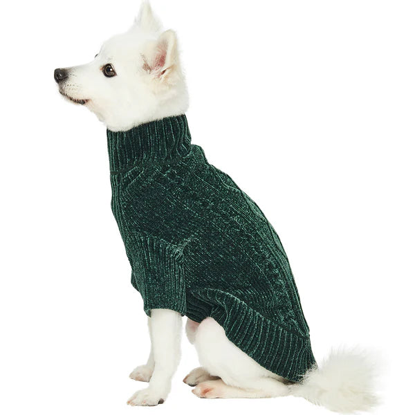 Cozy Dreams Dog Sweater in Dark Green - Warm Knitted Pet Clothing for Small Medium Dogs - Perfect for Winter Walks & Indoor Comfort