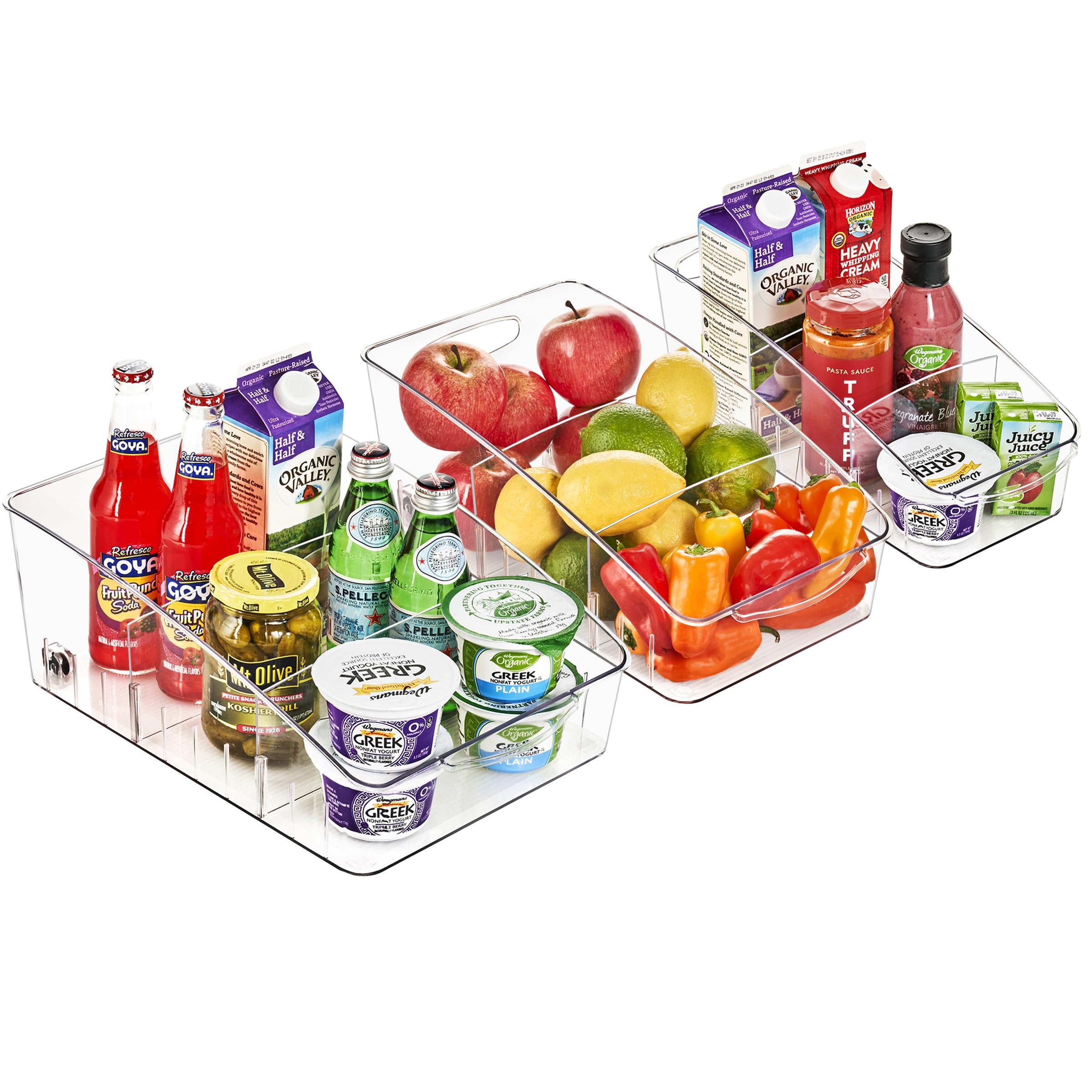 Sorbus Rolling Fridge Organizer with Clear Design, Dividers & Handles - Kitchen Storage Bins for Refrigerator & Pantry Organization - Perfect for Meal Prep, Grocery Storage & Small Space Optimization