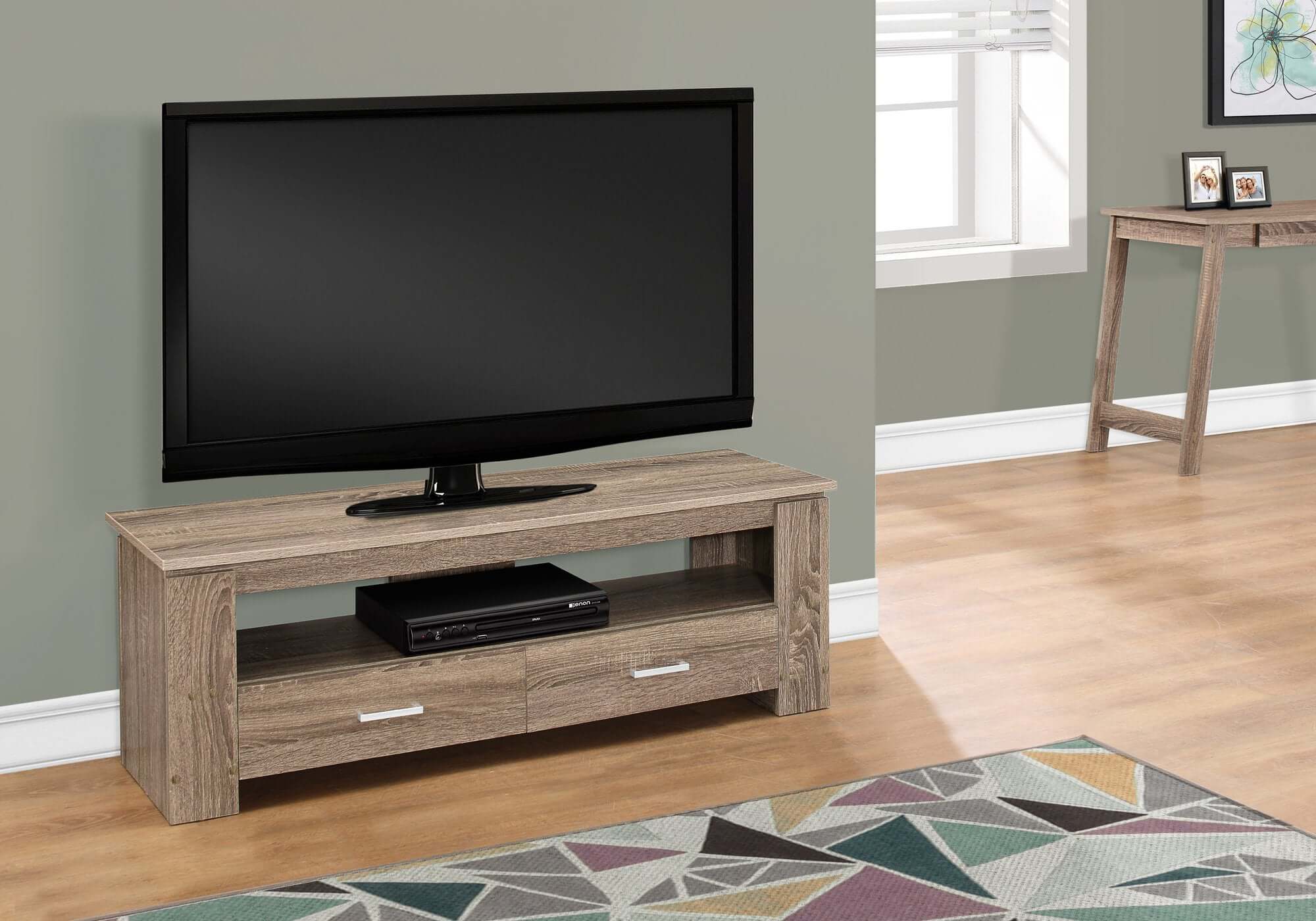 48L Dark Taupe TV Stand with 2 Storage Drawers - Modern Entertainment Center for Living Room, Bedroom & Home Theater Organization