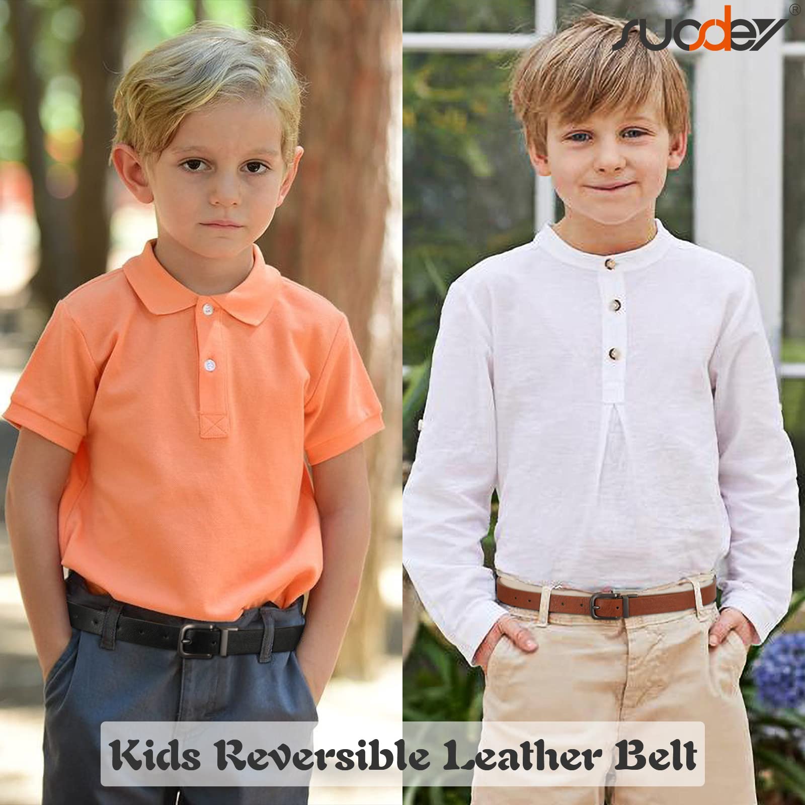 SUOSDEY Boys Reversible Leather Belt - Adjustable Kids Belt for School Uniforms & Jeans | Classic Casual Back to School Accessory for Children | Perfect for Daily Wear & Special Occasions