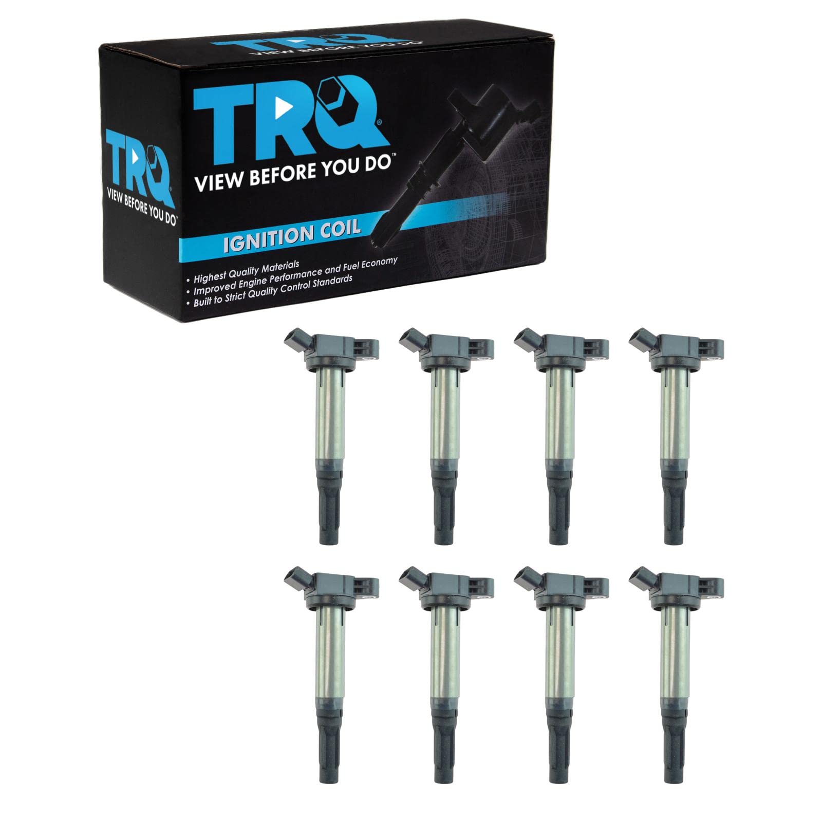 High Performance TRQ Ignition Coil Set Compatible with Lexus GX460 LS460 LS600h LX570 & Toyota Land Cruiser Sequoia Tundra (2007-2023 Models) - Reliable Engine Start & Smooth Acceleration for Off-Roading, Towing & Daily Driving