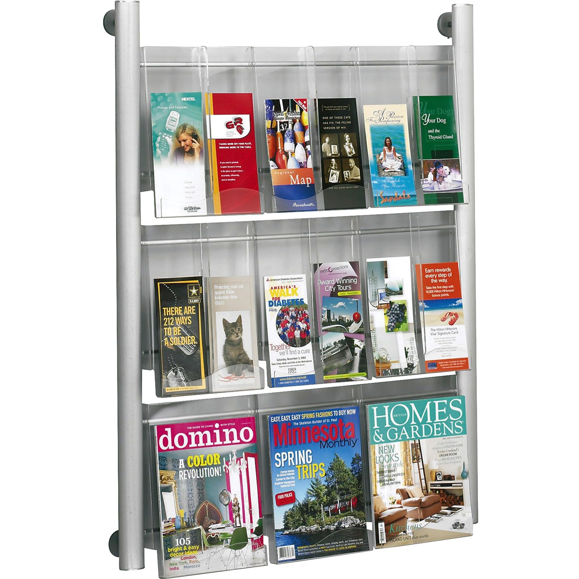Safco 4134SL Luxe Magazine Rack - 9-Pocket Silver Organizer for Magazines, Books & Mail - Perfect for Home, Office & Waiting Rooms