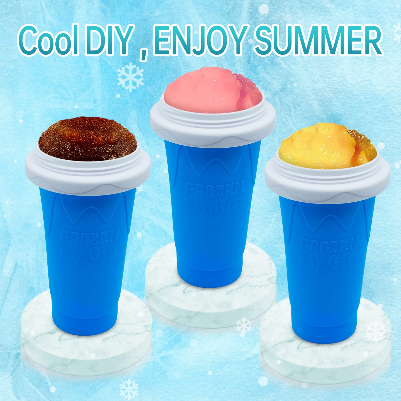 Magic Quick Freeze Slushy Maker Cup - 2 Pack (Blue+Green) with Lids & Straws for Milk, Cola, Juice & Smoothies - Perfect for Summer Parties, Kids Treats & DIY Frozen Drinks at Home