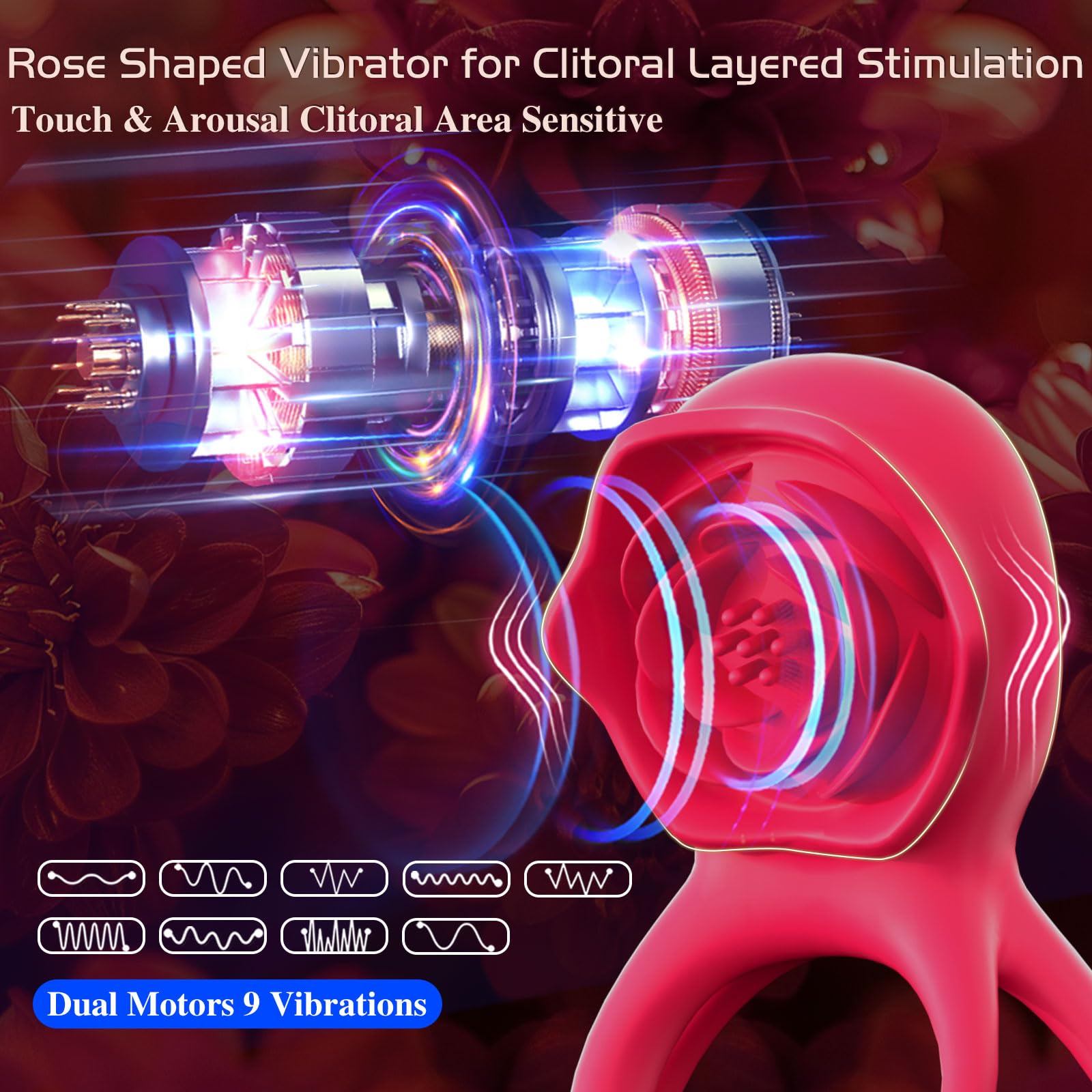 Healexcer 9-Speed Vibrating Cock Ring with Rose Clitoral Stimulator & Testicle Massager - Rechargeable Penis Ring for Couples, Men & Women - Enhance Intimacy & Erection - Perfect for Romantic Nights & Spicing Up Your Sex Life