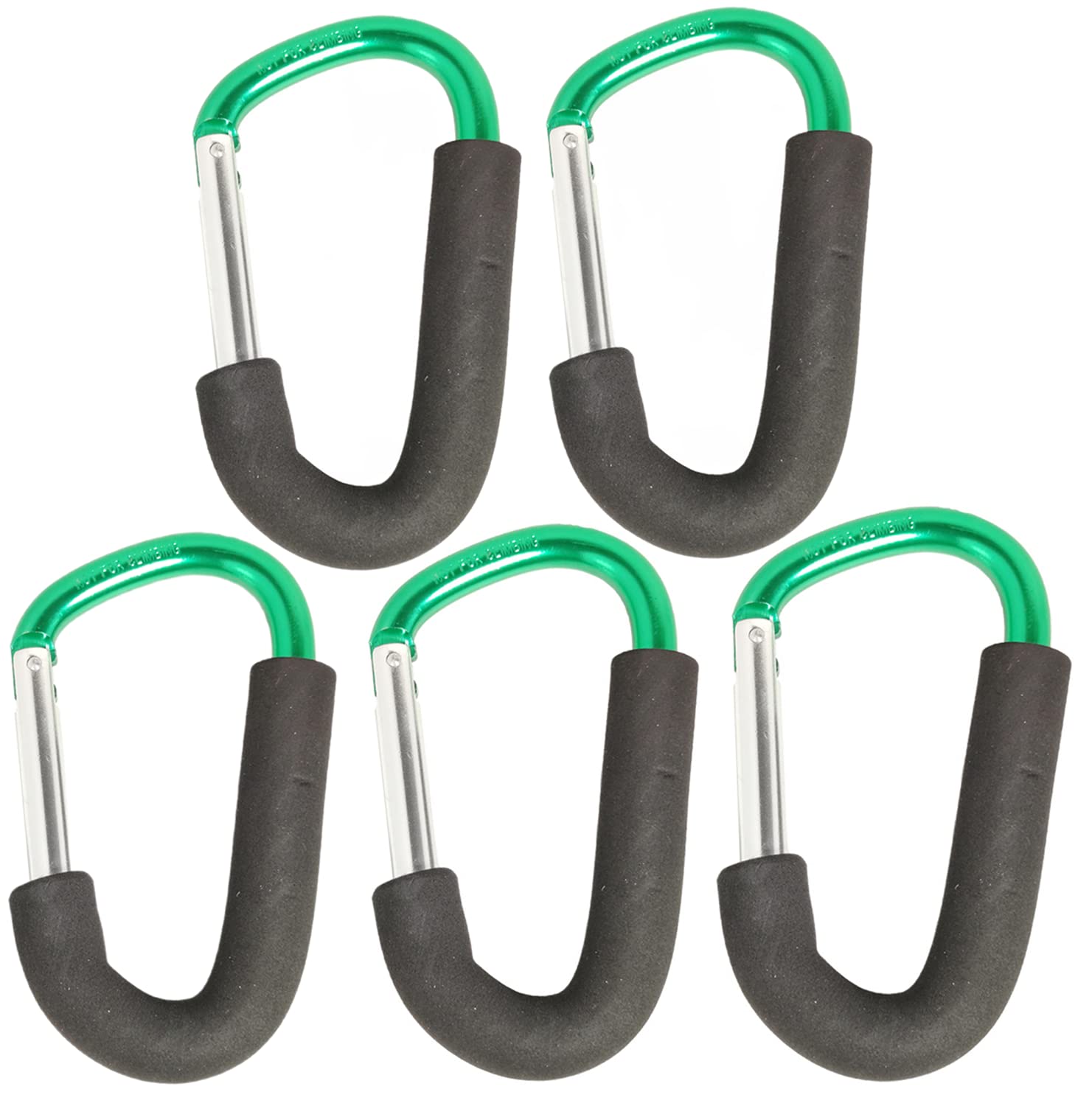 5-Pack Aluminum D-Style Carabiner Hooks for Shopping Bags, Handbags & Totes - Heavy Duty Sponge Handle Hooks for Strollers, Groceries & Outdoor Gear (Perfect for Grocery Shopping, Travel & Daily Carry)