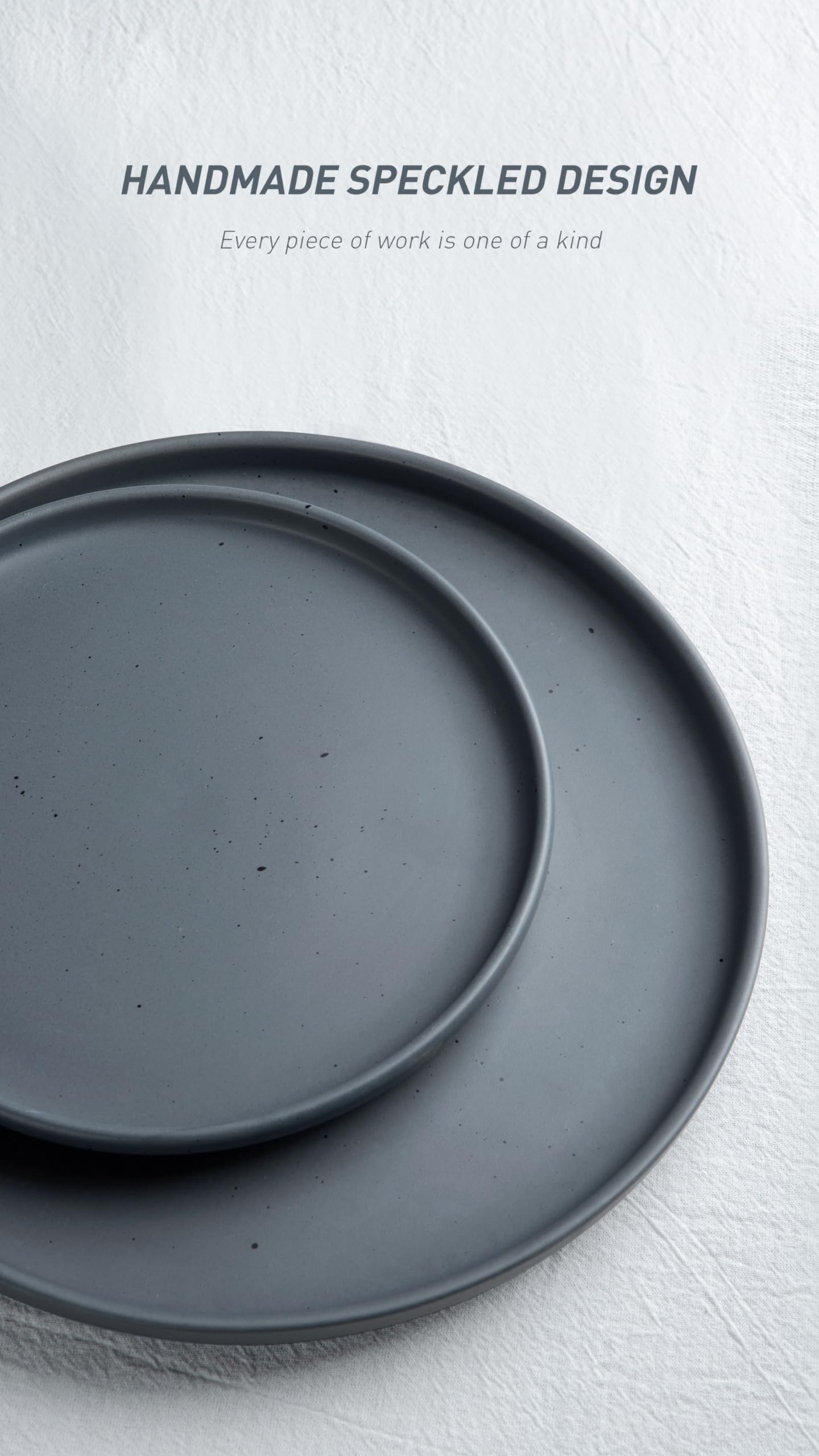 Famiware 12-Piece Stoneware Dinnerware Set - 4 Plates & Bowls, Microwave & Dishwasher Safe, Charcoal Grey - Perfect for Family Dinners, Restaurants, and Everyday Use