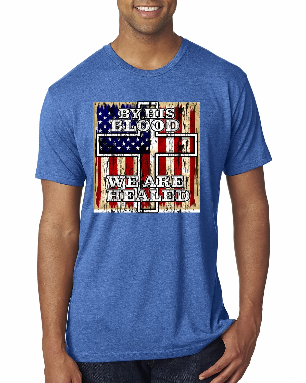 Inspirational Christian Men's Premium Tri-Blend T-Shirt - By His Blood We Are Healed - Comfortable Faith-Based Apparel for Church, Bible Study & Daily Wear