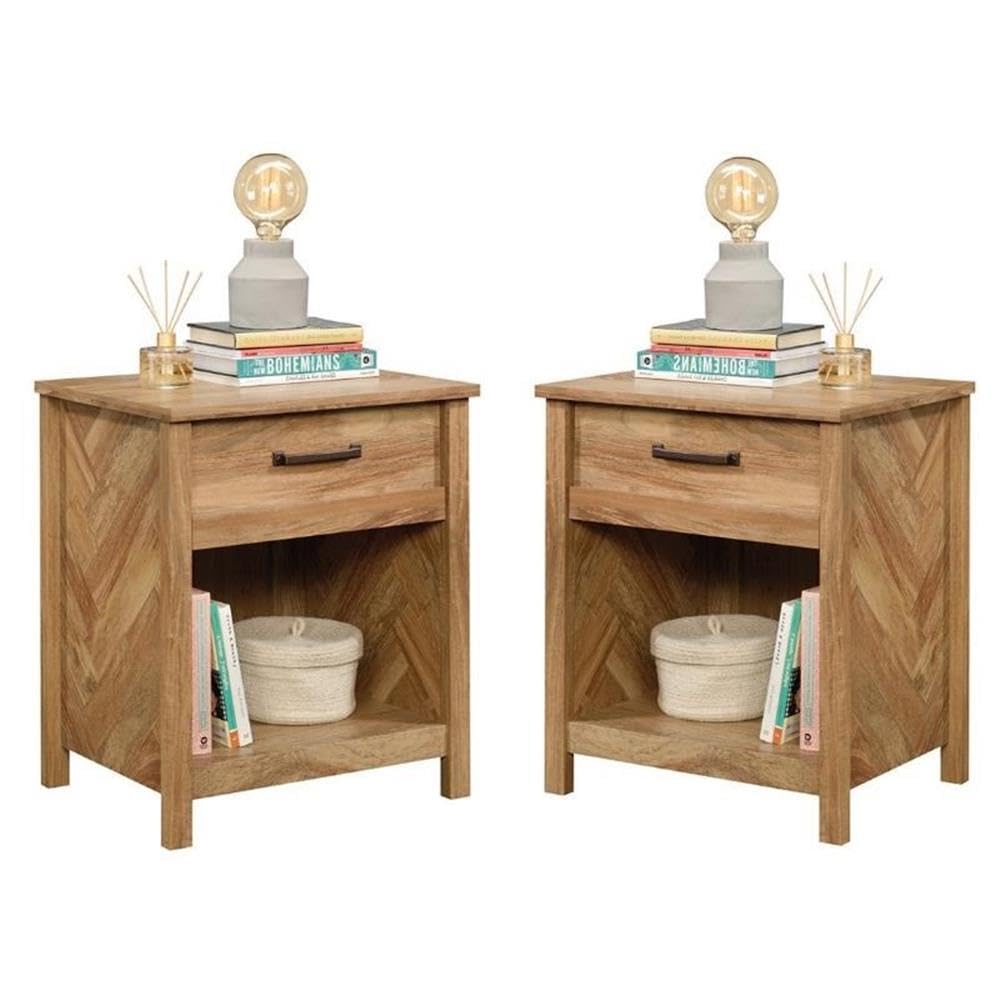 Premium Wooden Nightstand Set of 2 - Modern Mango Brown Bedside Table with Storage Shelf | Perfect for Bedroom, Living Room, or Office Organization