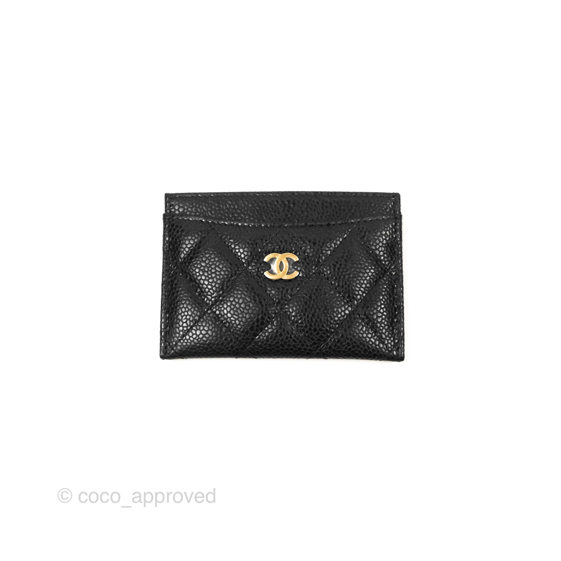 Chanel Classic Flat Card Holder in Black Caviar Leather with Gold Hardware - Luxury Compact Wallet for Everyday Use & Travel
