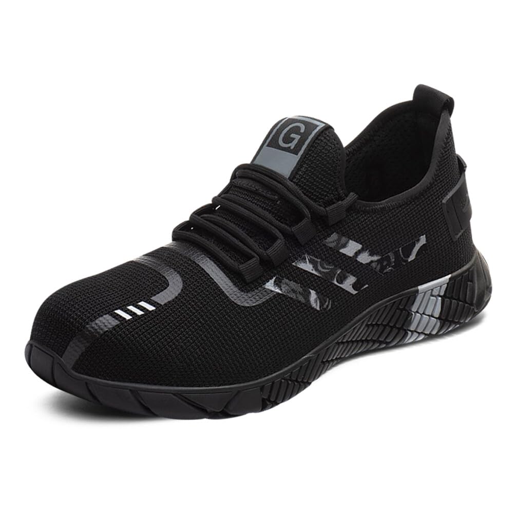 KUNWFNIX Steel Toe Work Shoes for Men - Lightweight Safety Sneakers with Non-Slip & Breathable Design - Durable Construction Shoes for Warehouse, Factory & Outdoor Work