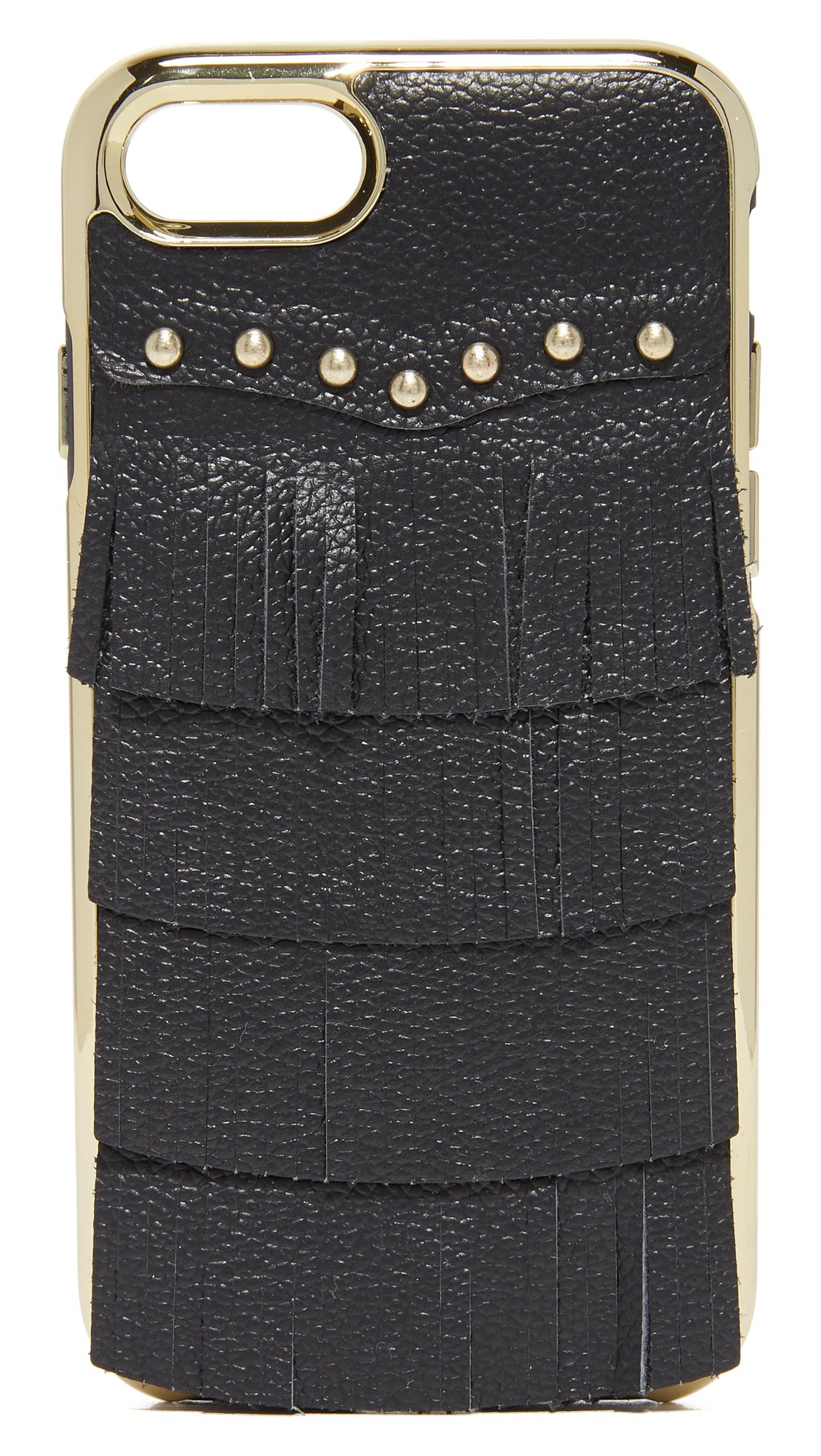 Rebecca Minkoff Designer iPhone 7 Case - Premium Black Leather Fringe Protective Cover for Apple iPhone 7 | Stylish & Durable Phone Case for Everyday Use, Travel & Special Occasions