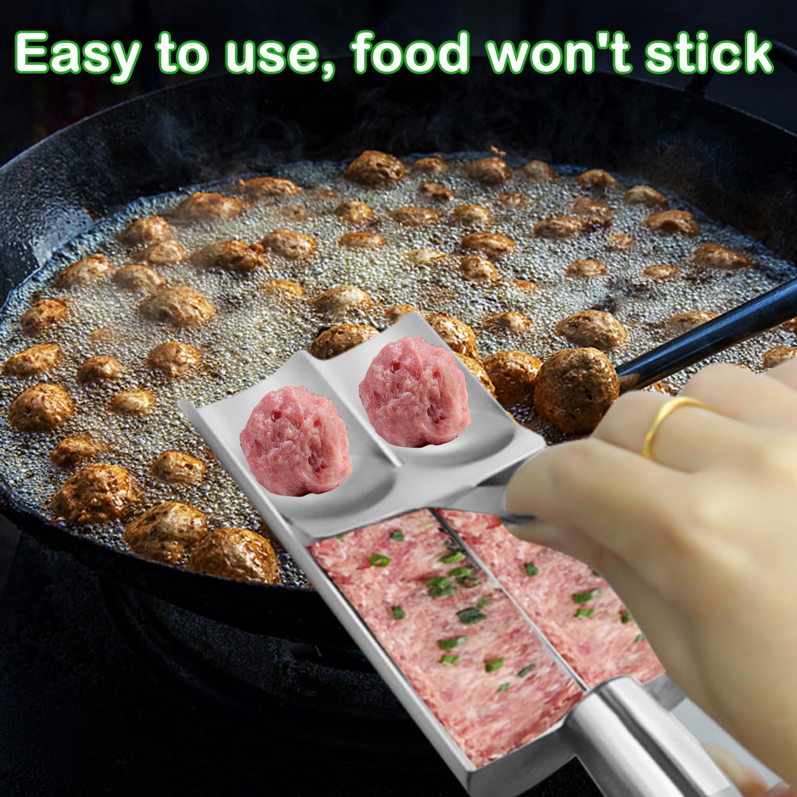 Stainless Steel Meatball Maker Tool - Non-Stick Meatball Scoop with Spatula - Double Tube Mini Meatball Machine for Fast & Easy Meatball Making - Perfect for Home Cooking, Meal Prep, and Italian Cuisine