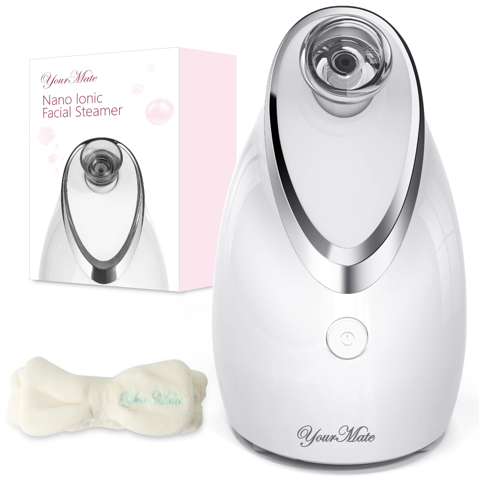 YourMate Nano Ionic Facial Steamer with Adjustable Nozzle & Aromatherapy - Warm Mist Humidifier for Sinus Relief, Pore Cleansing & Skin Hydration - Home Spa & Beauty Device (White) - Perfect for Relaxation, Skincare Routine & Dry Climate Relief