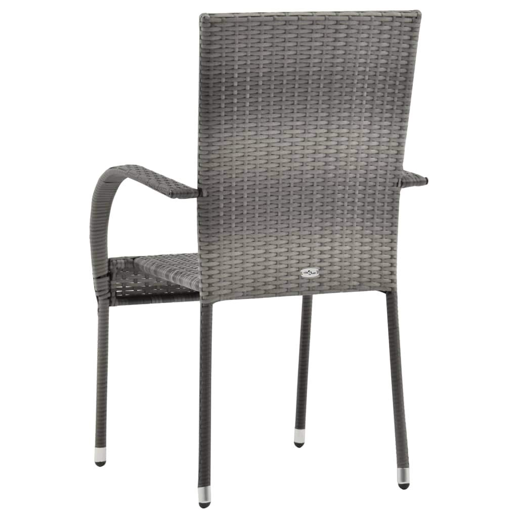 vidaXL Stackable Patio Chairs Set of 4, Outdoor Dining Chairs with Armrests, Weather-Resistant Poly Rattan Wicker Chairs for Patio, Garden, and Backyard - Gray | Perfect for Outdoor Dining, Lounging, and Entertaining Guests