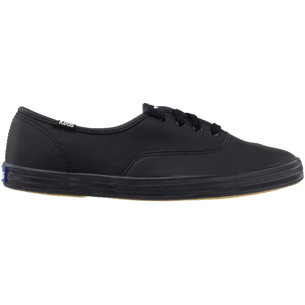 Keds Women's Champion Black Leather Sneakers Wide Width 9.5 - Comfortable Casual Shoes for Walking, Work & Everyday Wear