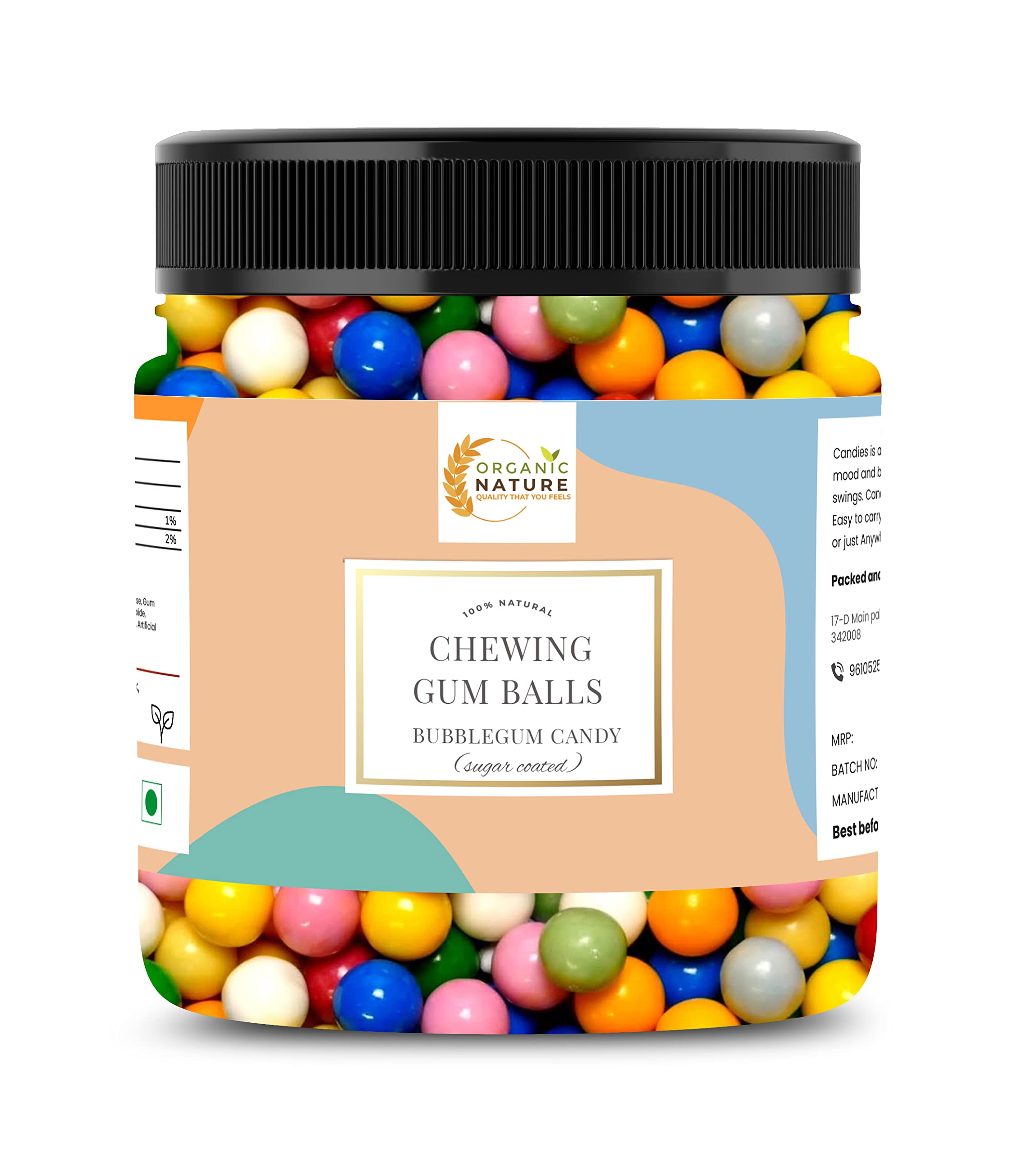 Organic Sugar-Free Chewing Gum Balls - Natural Bubble Gum Candy with Sugar Coating - 300g Jar Pack (Pack of 1) - Perfect for Freshening Breath, Stress Relief & Office Snacks
