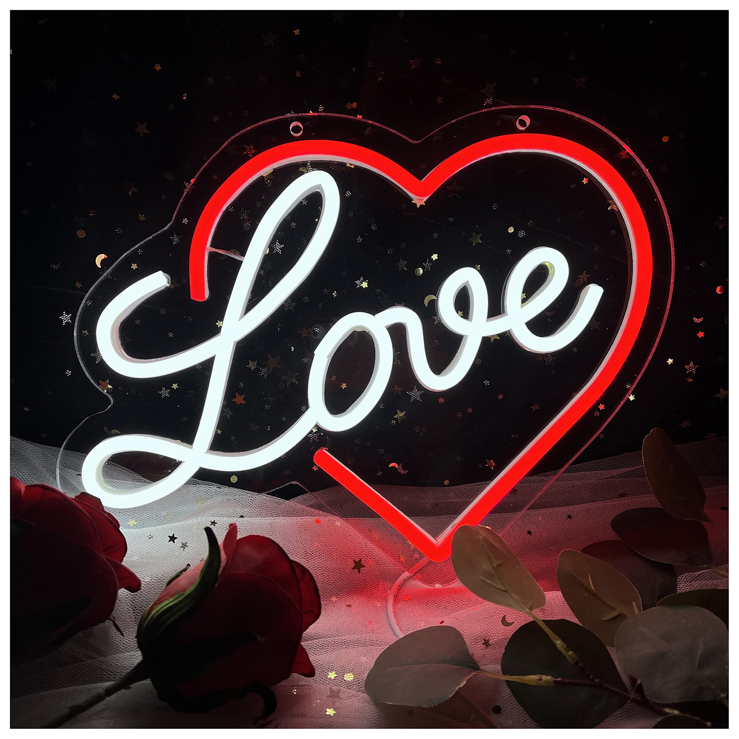 VIBESNEON Love Neon Sign - Heart LED Light for Wall Decor, Bedroom, Living Room | High Brightness White Love Sign with 5V USB Power | Perfect for Valentine's Day, Wedding, Anniversary & Romantic Home Decor