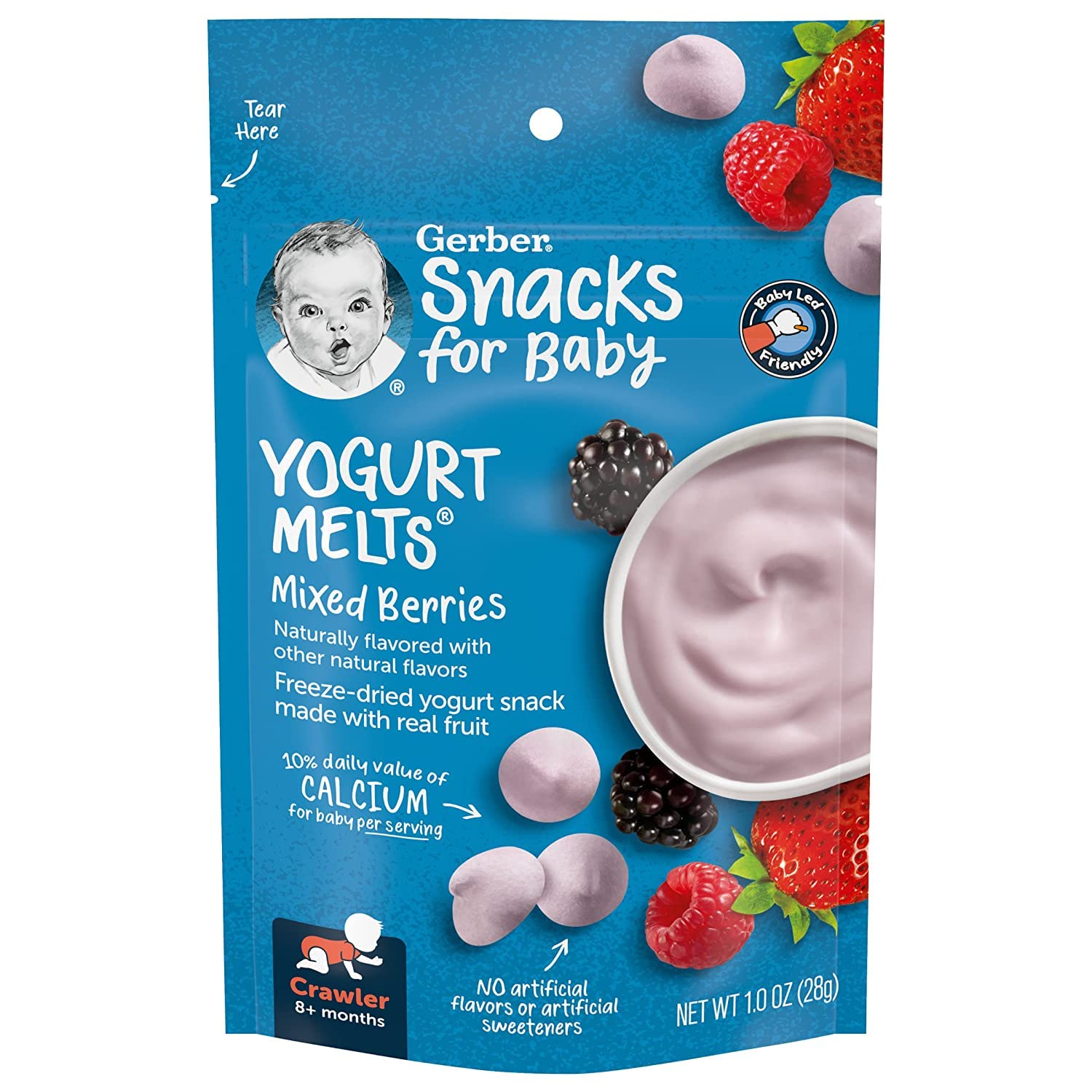 Organic Gerber Baby Yogurt Melts - Mixed Berries Flavor, 1 oz Resealable Bag | Healthy Snack for Infants & Toddlers | Perfect for On-the-Go, Daycare & Travel Snacking