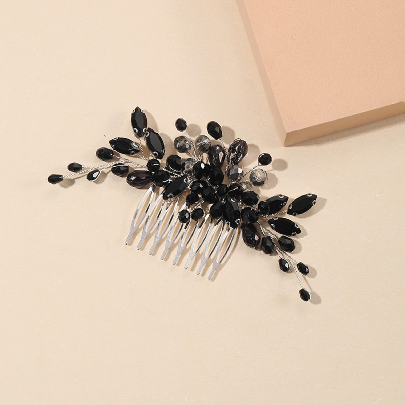 Elegant Black Crystal Bridal Hair Comb - Leaf Design Wedding Hair Accessories for Women, Bridesmaids & Girls | Perfect for Weddings, Prom & Special Occasions