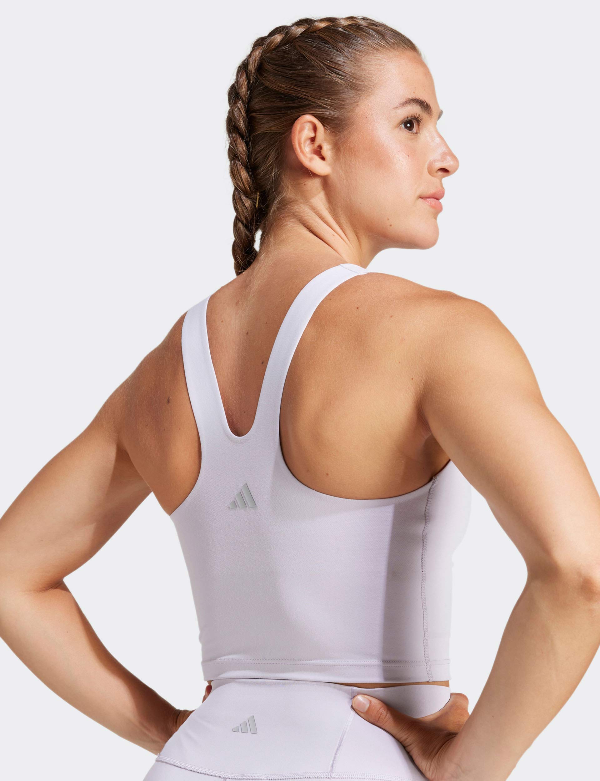 All Me Medium Support Long Line Bra Tank Top - Silver Dawn | Seamless Workout Top for Yoga, Running & Gym