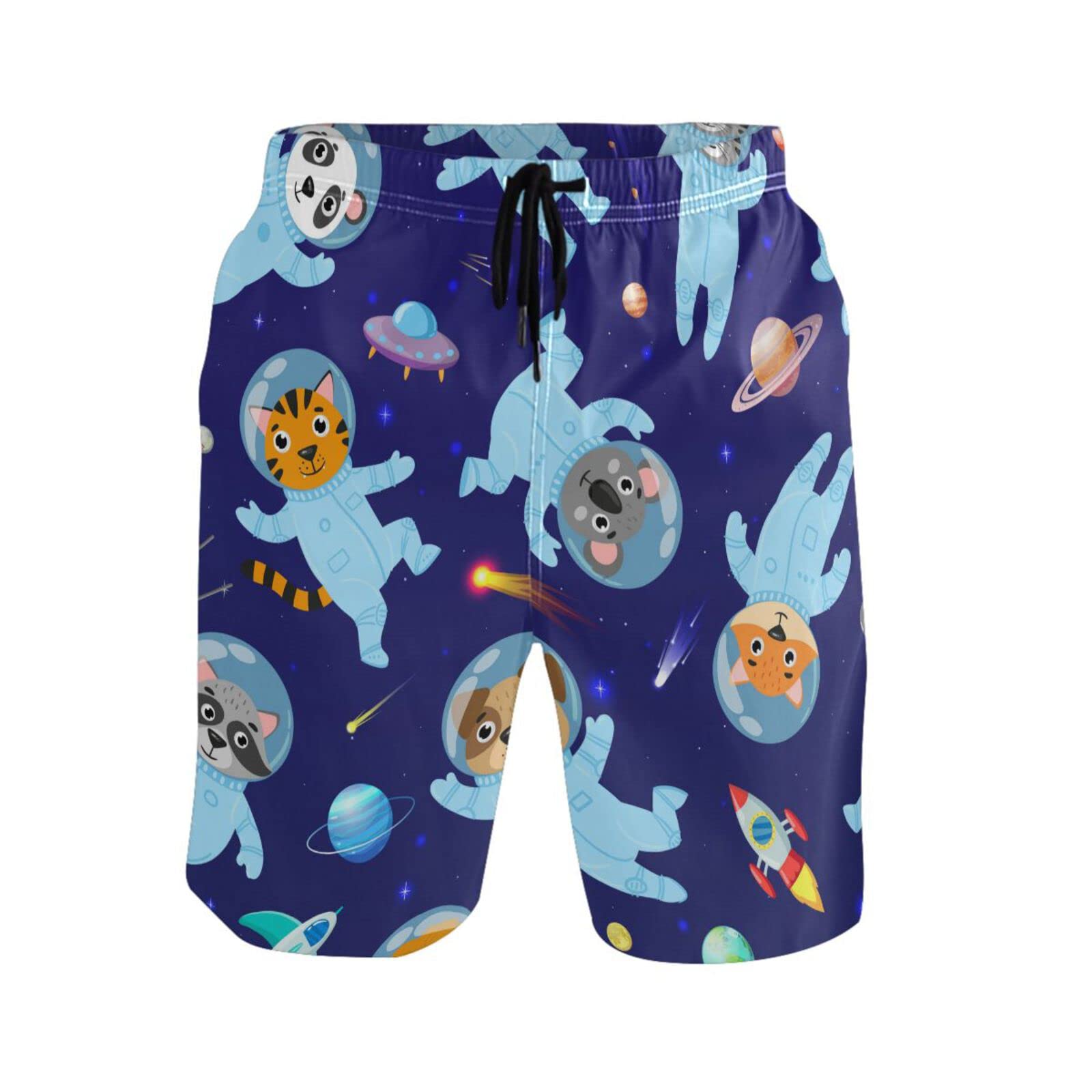 Space Animals Cats Men's Quick Dry Swim Trunks - Beach Board Shorts with Pockets for Swimming, Surfing & Summer Vacations