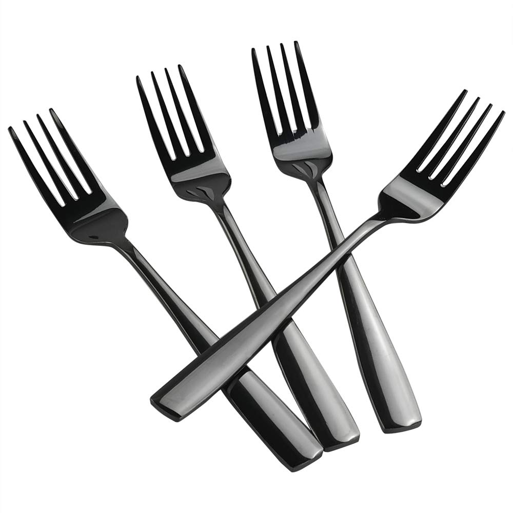 16-Piece Mirror Finish Black Stainless Steel Dinner Forks Set - 8.07 Inch Elegant Cutlery Forks for Fine Dining, Restaurants, Weddings & Home Entertaining