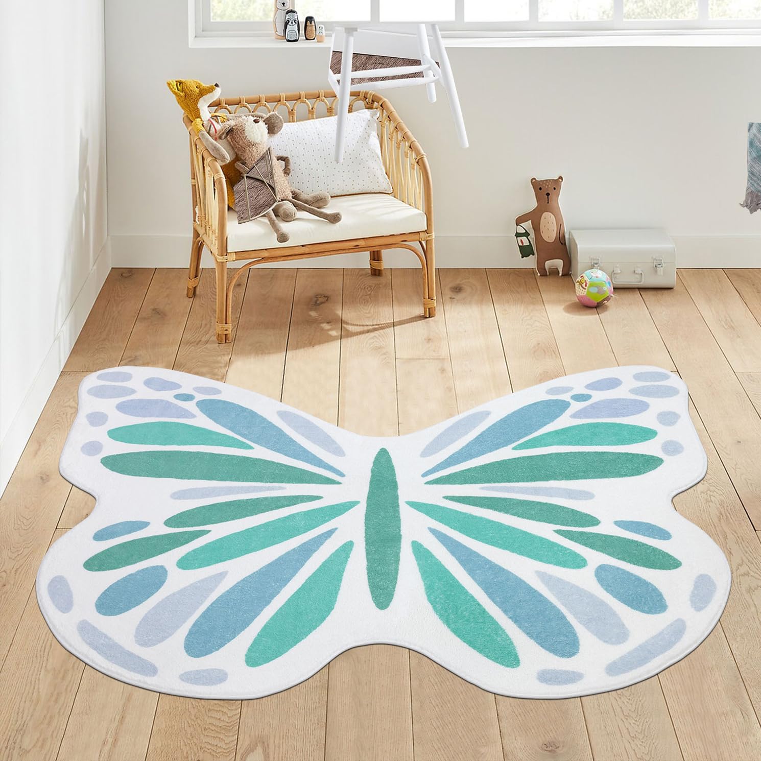 Topotdor Soft Washable Butterfly Kids Rug - 49x59 Inch Non-Slip Nursery Carpet for Girls Bedroom, Toddler Playroom & Living Room Decor (Green) | Perfect for Playtime, Learning Activities & Cozy Floor Seating