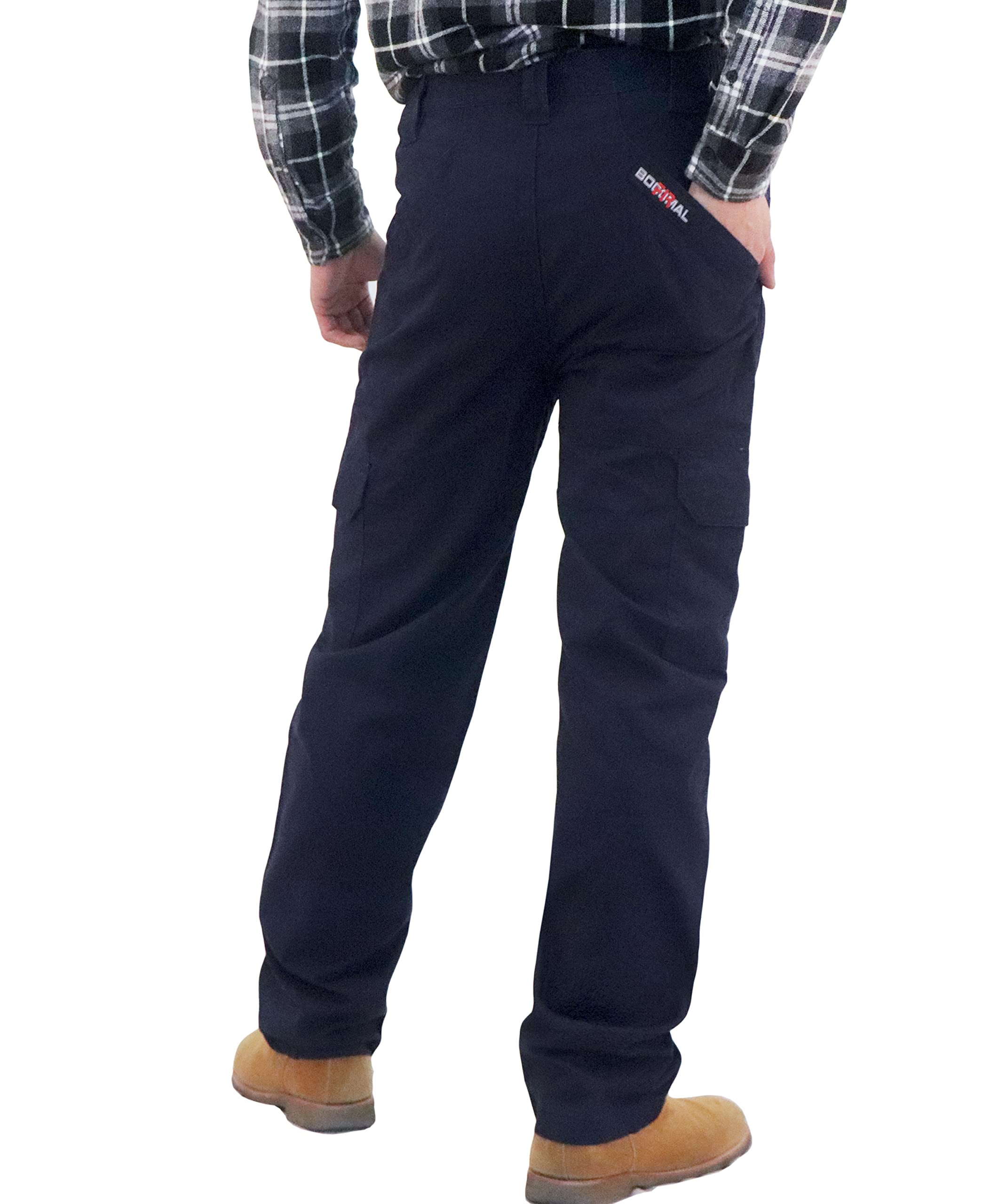 BOCOMAL FR Pants for Men - Flame Resistant Cargo Work Pants with Double Front, Multi-Pockets & Elastic Waist - Ideal for Construction, Welding & Industrial Safety Work